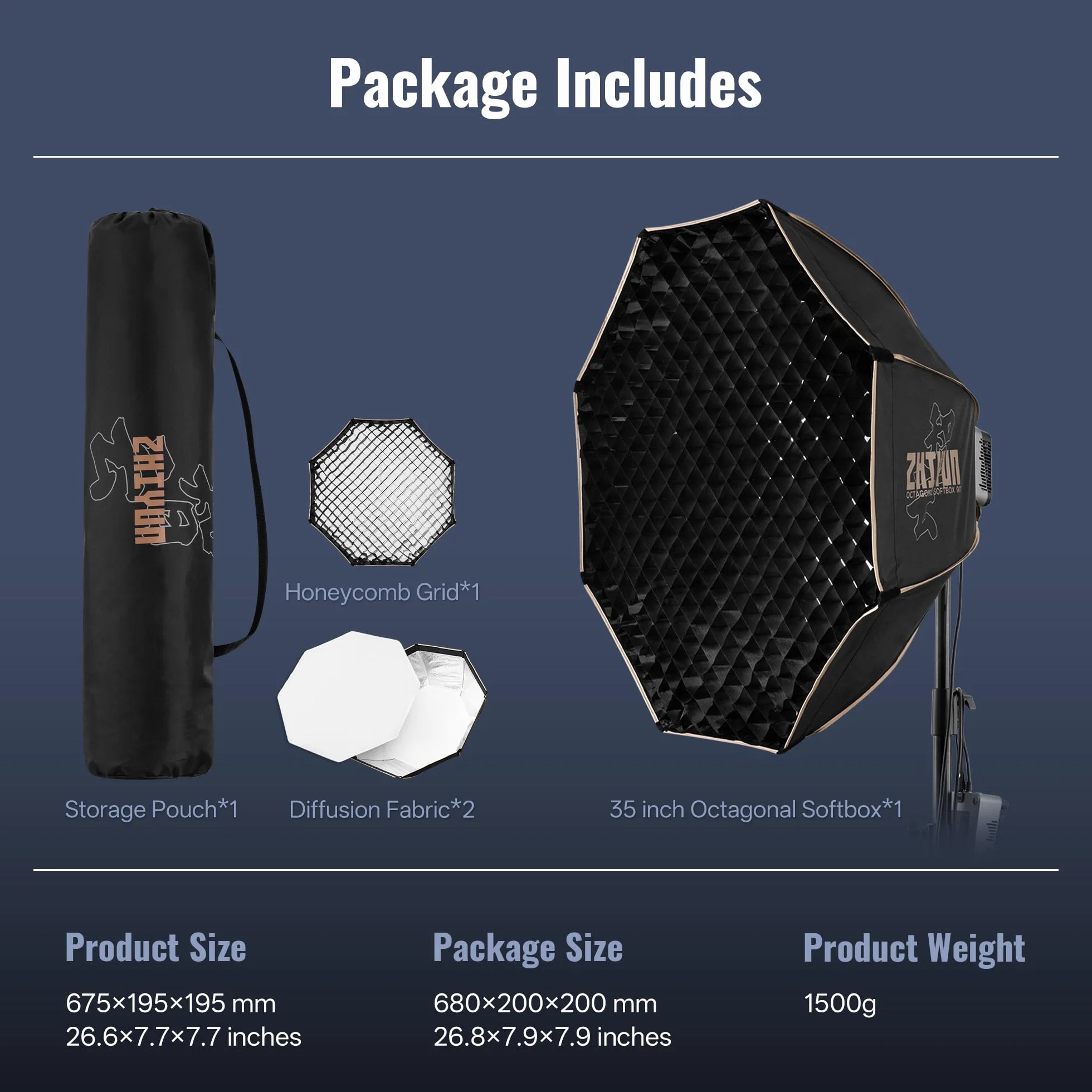 ZHIYUN 90cm Softbox Ottagonale con Attacco Bowens a Sgancio Rapido con Griglia a Nido d'Ape, Diffusori di Luce, per ZHIYUN MOLUS G300 G200 B100 B200 B300 B500