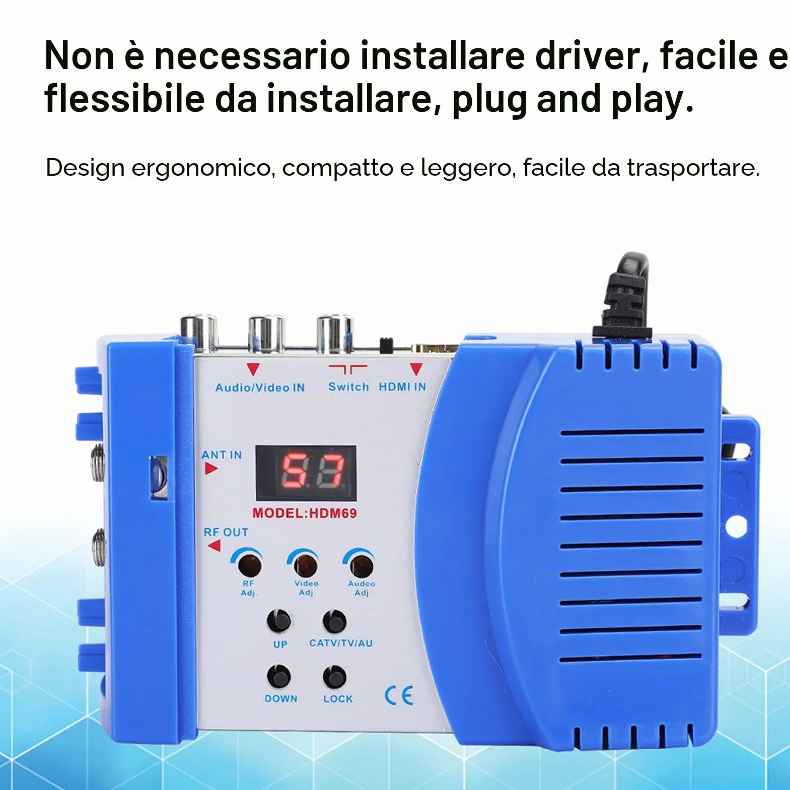 Akozon Modulatore HDMI RF Digitale 1080P HDM69 Convertitore AV a VHF UHF Pal Standard per EU 100-240V