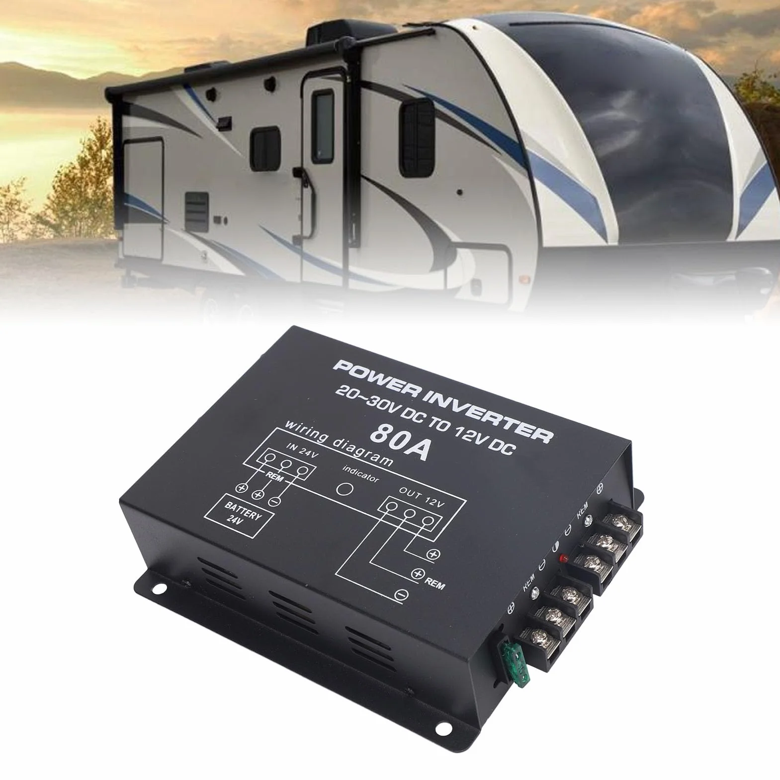 Convertitore Riduttore di Tensione da 24 V a 12 V per Auto, Camion, Camper, SUV, Autobus, Controllo della Temperatura (80A)