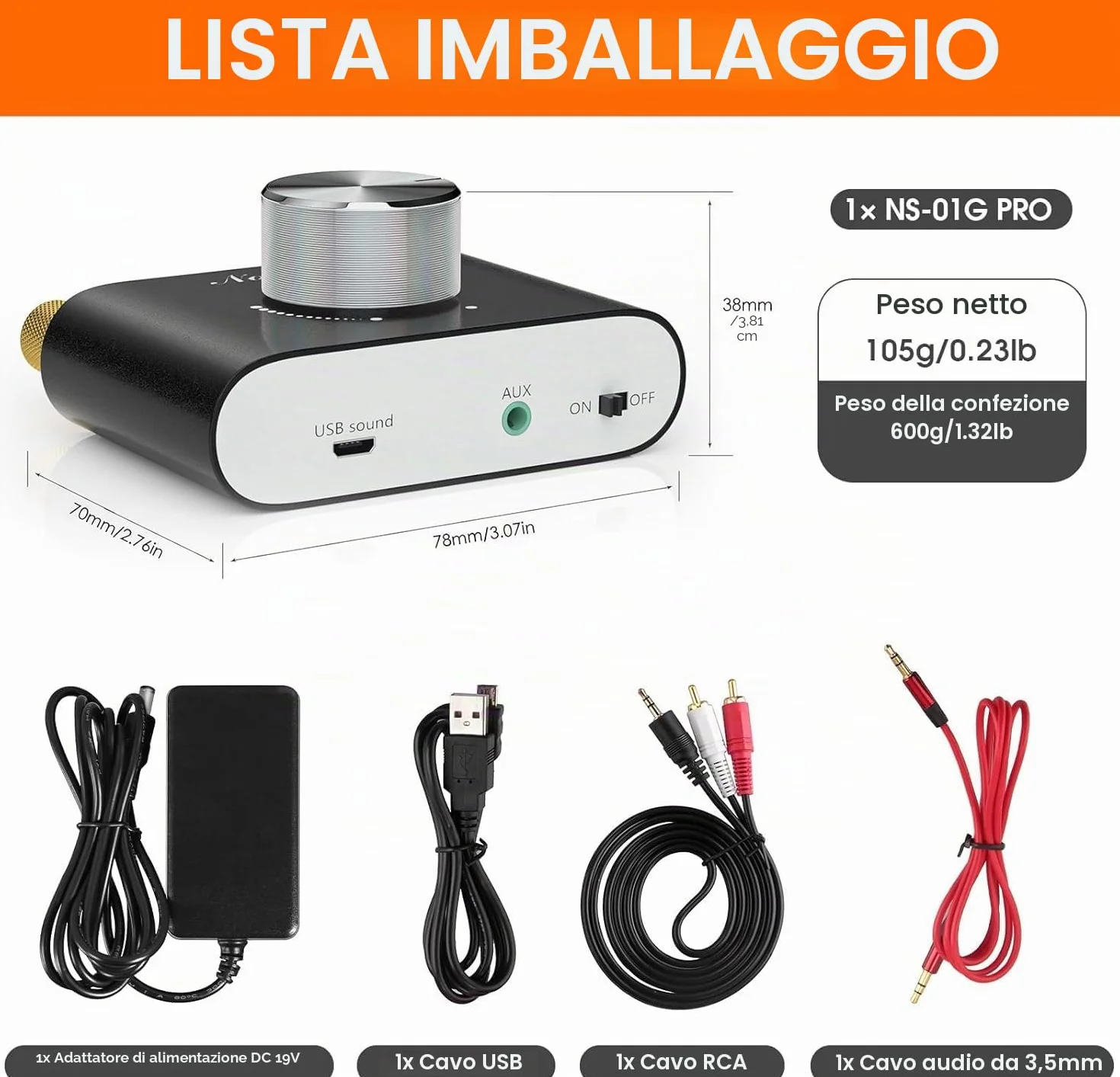 Nobsound Mini Amplificatore di Potenza Bluetooth; Hi-Fi Amplificatore Digitale Stereo 2.0 Canale 50W×2; con AUX/USB/ingresso Bluetooth