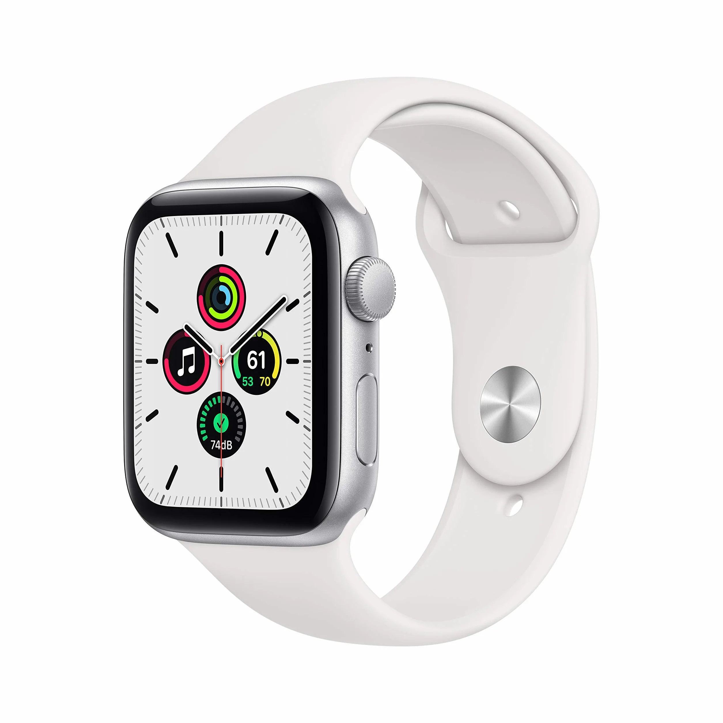Apple Watch SE (GPS, 44MM) - Case Argento in Alluminio con Cinturino Sport Bianco (Ricondizionato)