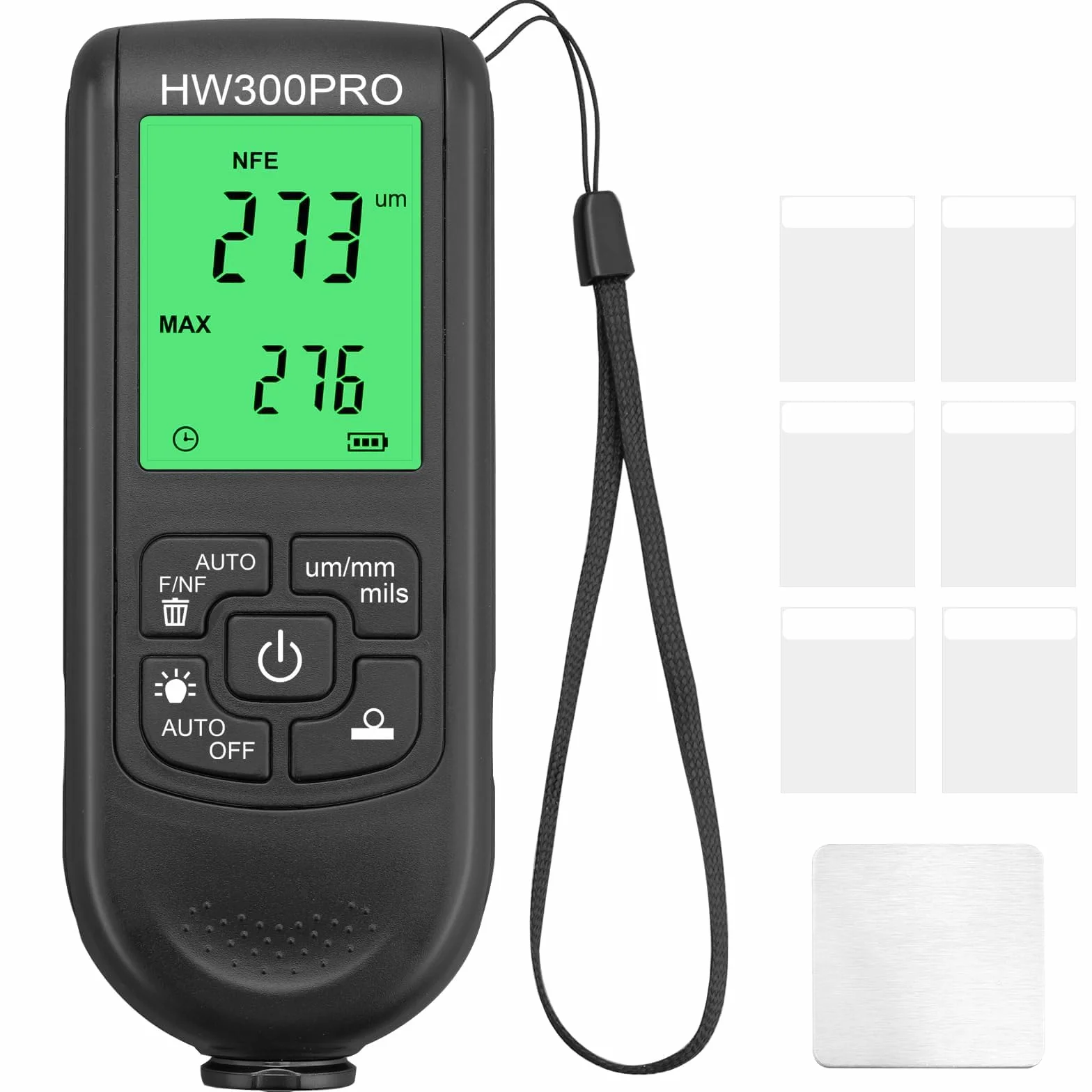 Spessimetro Vernice Auto 0-2000um, Misuratore Spessore Coating per Metalli FE/NFE, 3 Unità μm/mm/mil, Display Retroilluminato, 50 Dati, Alta Precisione per Auto Industria Officina