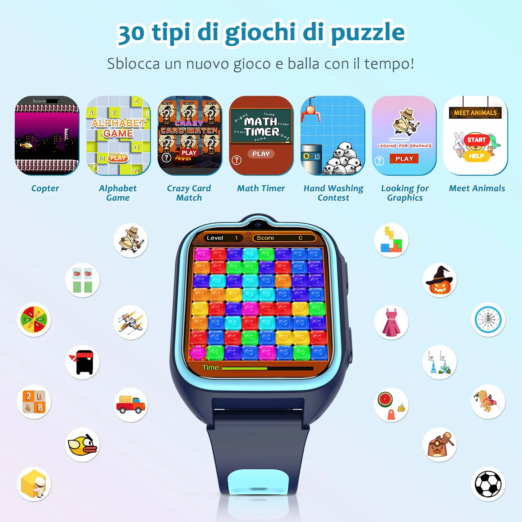 Blackview Smartwatch per Bambini, 1.75 inch TFT Smartwatch 30 Giochi, Sveglia, Fotocamera Touch HD, Video, Lettore Musicale, Contapassi, Torcia, Smartwatch per Bambini con Schermo Touch per Bambini