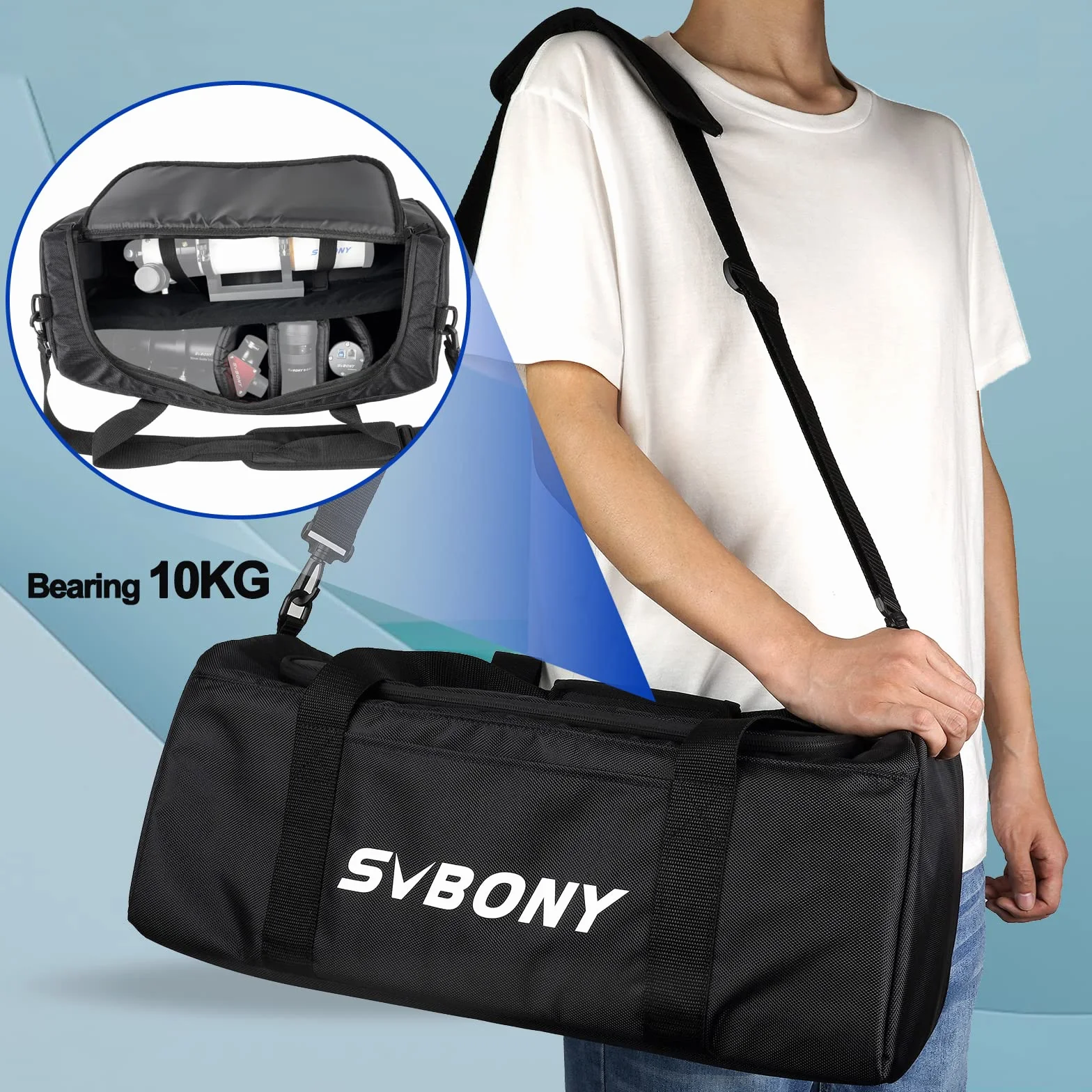 SVBONY SV212 Teleskoptasche, Gepolsterte Mehrzweck Tragetasche Verstellbarer Schultergurt Passend für Teleskop und Zubehör, Nero, Tessuto Oxford 1680D e PVC