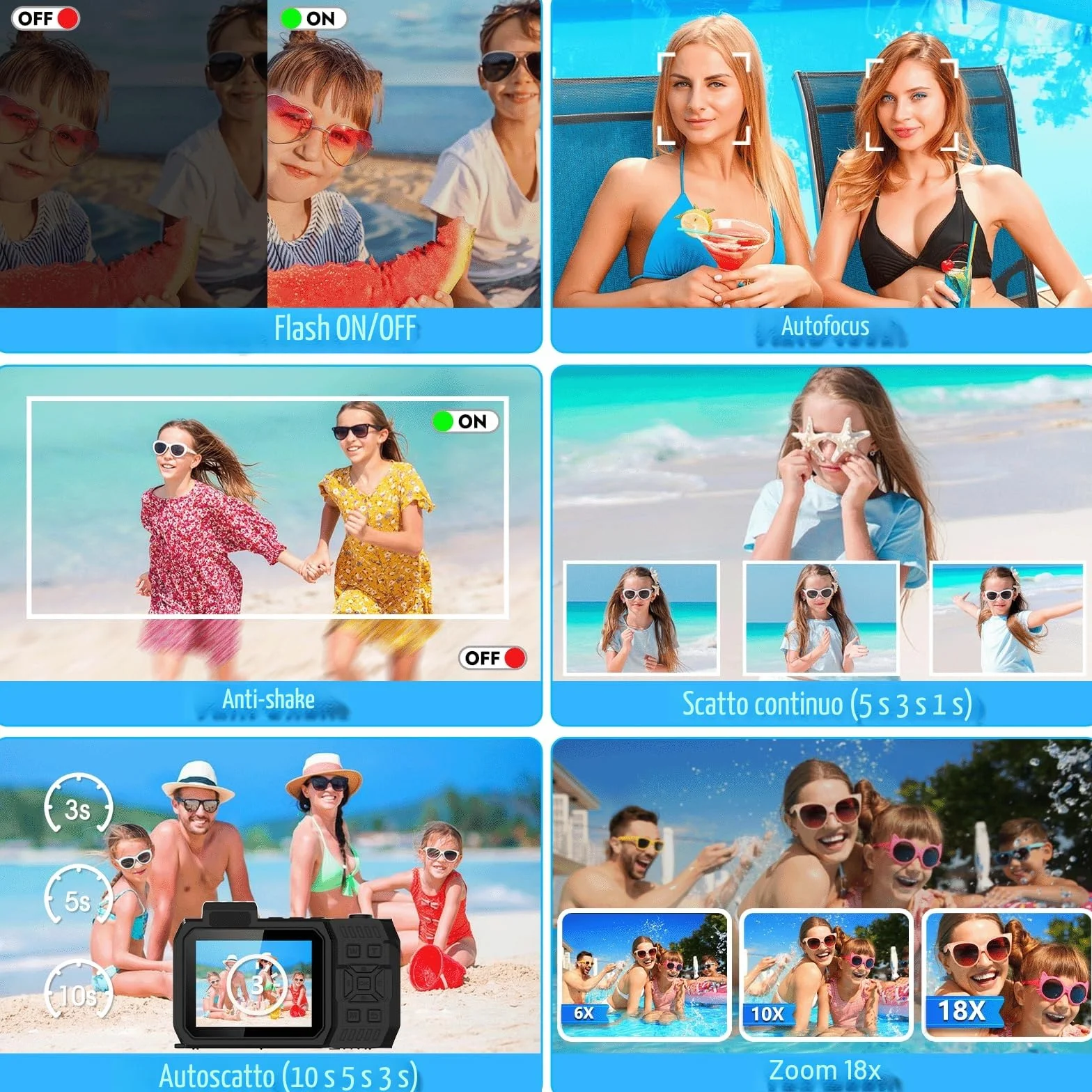 Fotocamera subacquea 4K 48MP impermeabile 32GB doppio schermo robusta antipolvere antiurto autofocus per selfie snorkeling immersioni sport viaggi (arancione)