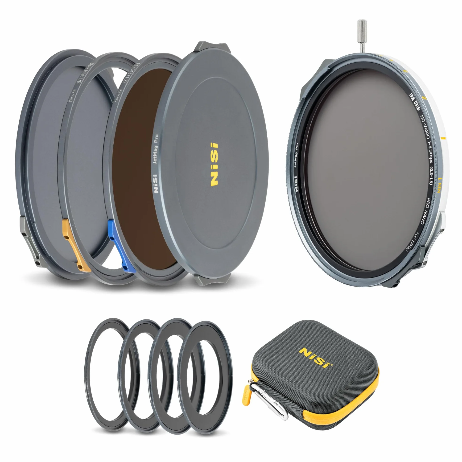 NiSi JetMag Pro 1-9 Stops VND - Creator Kit filtri magnetici. Include True Color 1-5 Stop filtro ND variabile, FS ND16 (1,2), filtro Black Mist 1/8 e Anelli adattatori magnetici 67/72/77/82 mm