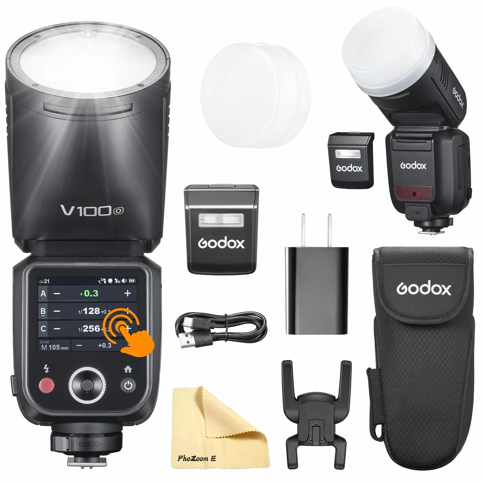 Godox V100-O V100 O Testa Rotonda Fotocamera Flash Camera FLash 2.4G Wireless TTL Speedlight Strobe 100Ws HSS 1/8000s con Batteria Agli Ioni di Litio per Fotocame Olympus