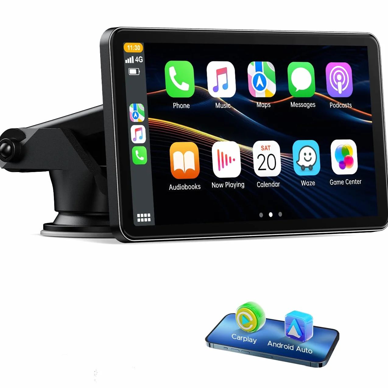 Volam 7 pollici schermo per auto carplay Display con A-pple Carplay/Android Auto,IPS Touch Screen, Mirror Link, GPS Navigazione, Assistente Vocale Siri, G00-gle, FM, AUX, Bluetooth 5.0