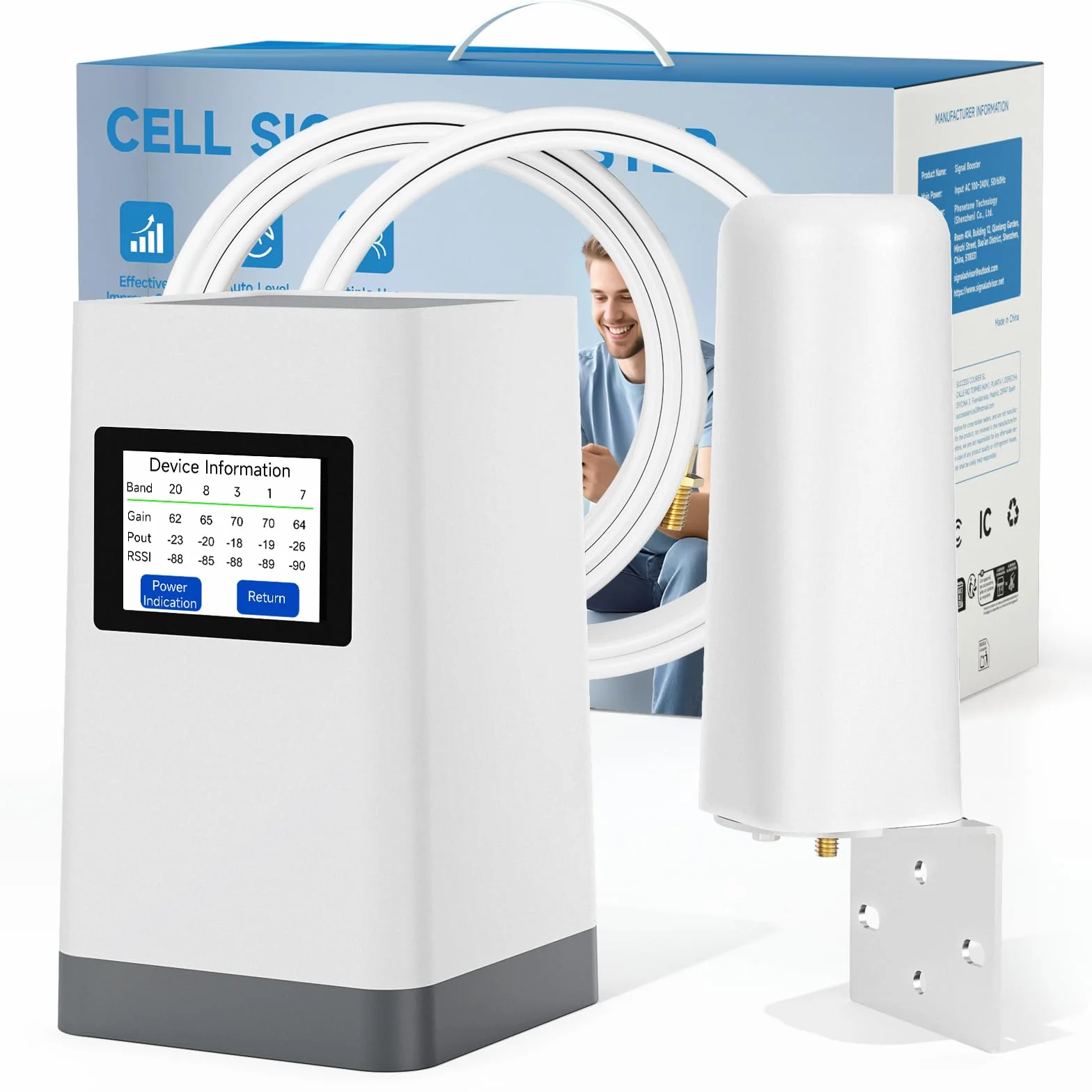 Amplificatore Segnale Cellulare 4G/3G/GSM/LTE - Ripetitore Segnale Cellulare con Antenna Integrata, Bande 1/3/7/8/20, Compatibile con Tutti gli Operatori Italiani