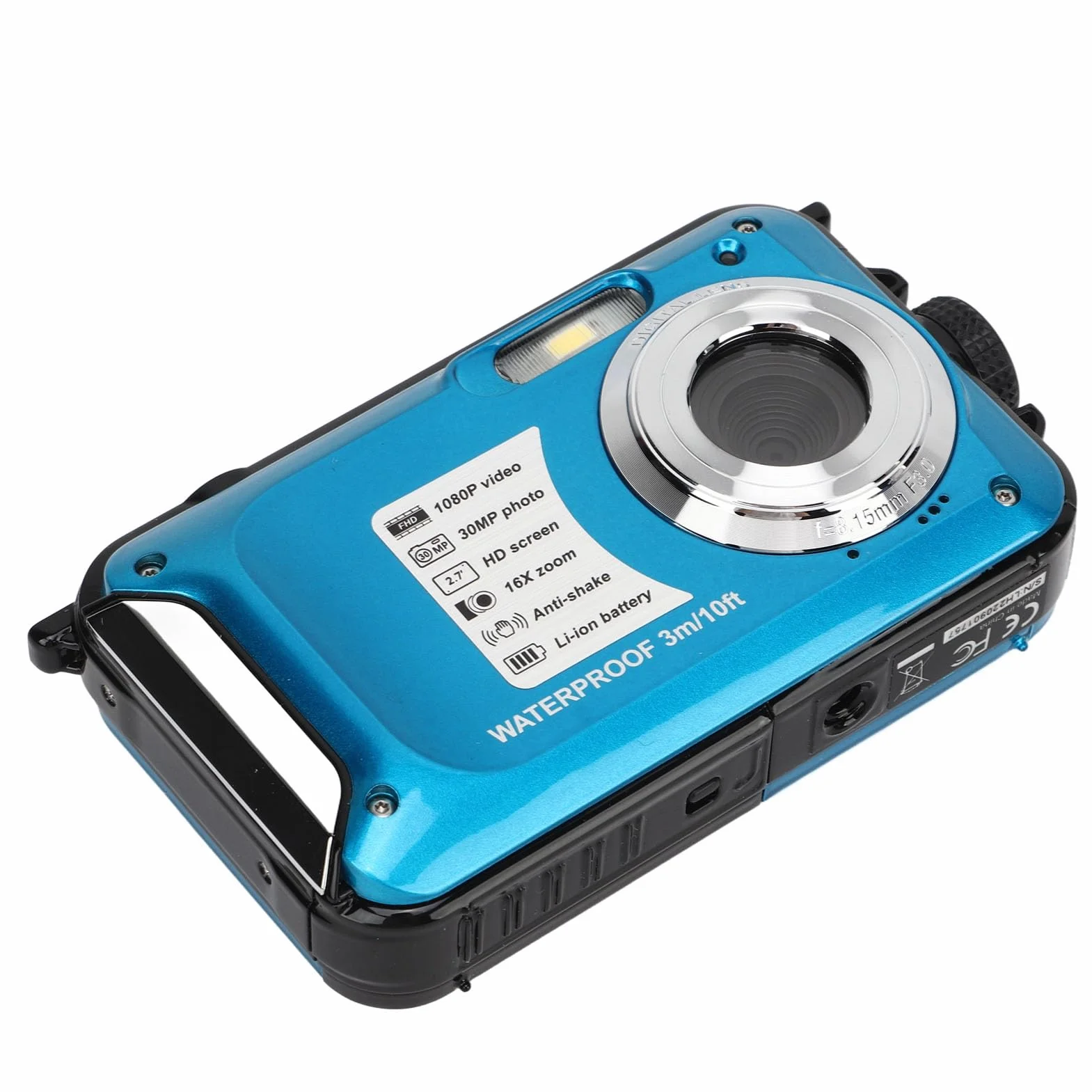 Fotocamera Subacquea, 1080P 30MP con Display LCD Fotocamera Digitale Impermeabile per Campeggio Snorkeling