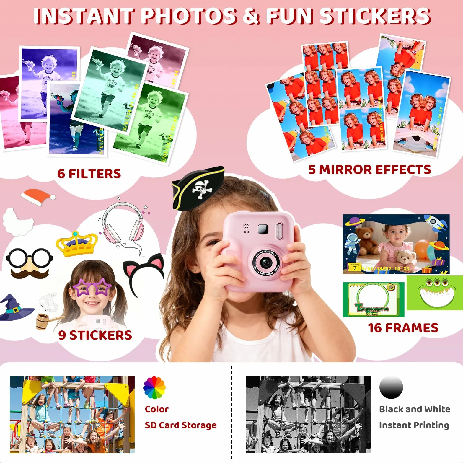 Macchina Fotografica Bambini Istantanea, 1080P Fotocamera Digitale Bambini con 32GB & Papier Photo, Regalo di Natale per Bambino e Bambina dai 3-12 Anni