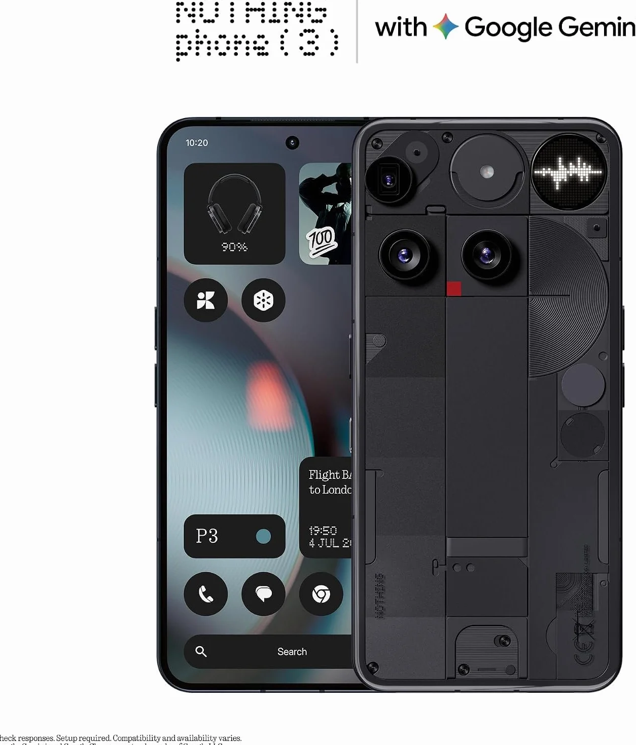 Nothing Phone (3) – Smartphone con tripla fotocamera posteriore da 50 MP, batteria al silicio-carbonio a lunga durata 24 ore, display AMOLED 6,67" 120Hz, Glyph Matrix, 16GB + 512GB – Nero