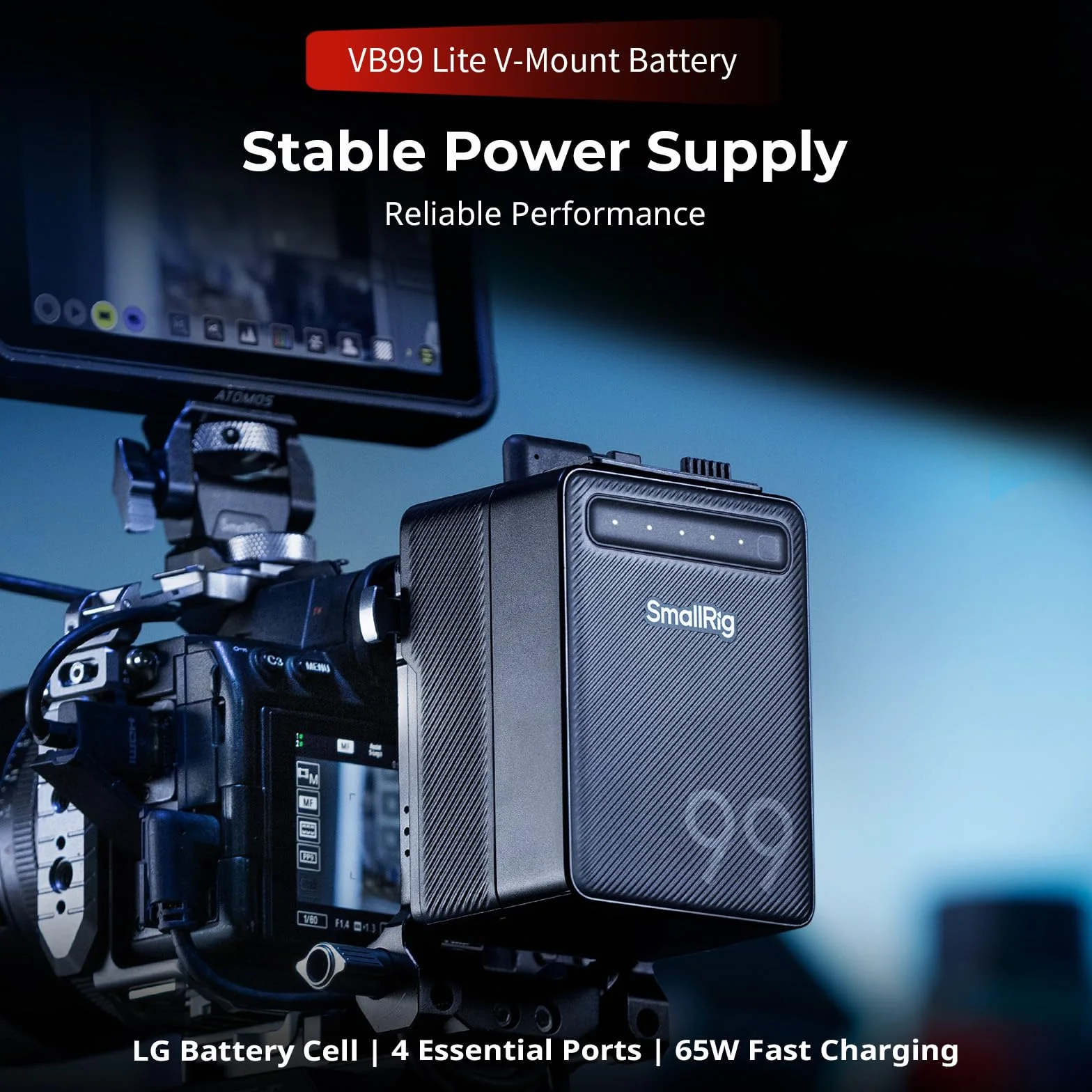 SMALLRIG VB99 Lite V Mount Battery, 99 Wh 6800 mAh, ricarica rapida 65 W USB-C PD, con porte D-Tap/USB-A/DC doppia, per telecamere, monitor, luci COB - 5245