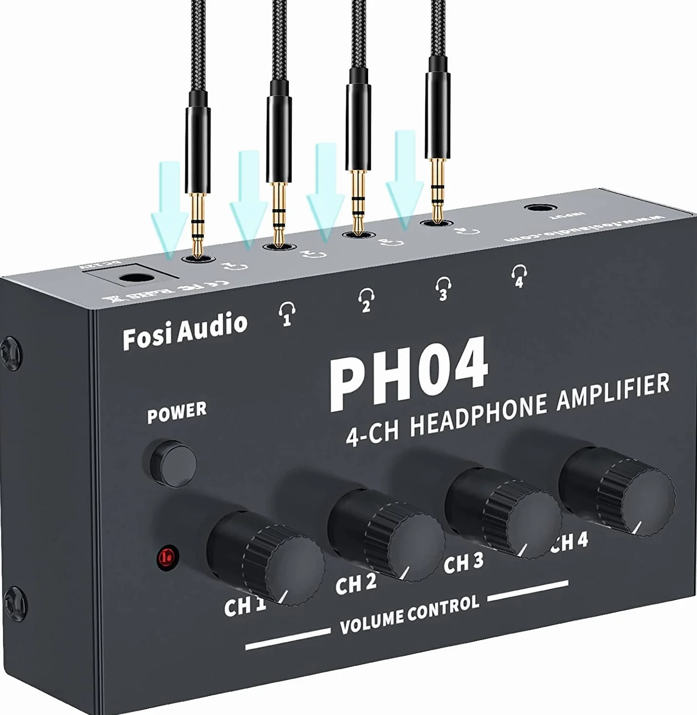 Fosi Audio PH04 Amplificatore per Cuffie a 4 Canali, Compatto Amplificatore Portatile Audio Stereo, con Controlli di Volume, compatibile con cuffie da 3,5 mm/6,35 mm, per Studio, Mixer da Palco
