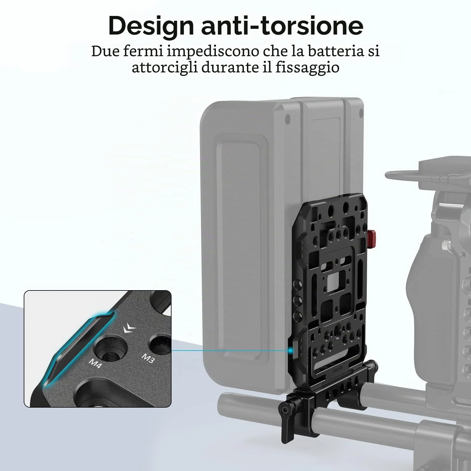 SMALLRIG Piastra Batteria con Montaggio a V con Doppio Morsetto per Asta da 15 mm - 3016