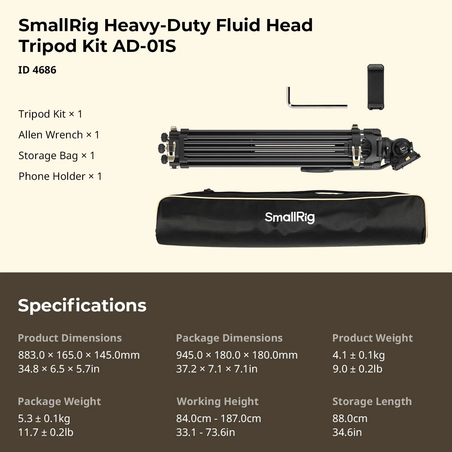 SmallRig AD-01S - Treppiede video da 74 pollici con testa del fluido di inclinazione e inclinazione, piastra a sgancio rapido in modalità doppia, carico fino a 13,2 libbre/6 kg per DSLR, videocamera