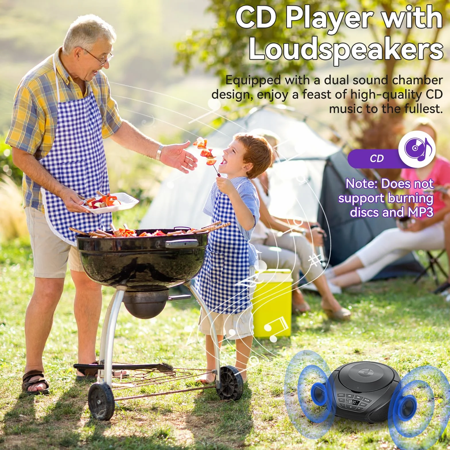 Gueray Lettore CD portatile Boombox Lettori CD audio domestici con altoparlanti Radio FM Ingresso AUX Supporto Cuffie Modalità playlist Riproduzione PROG per audiolibri da esterno e da interno