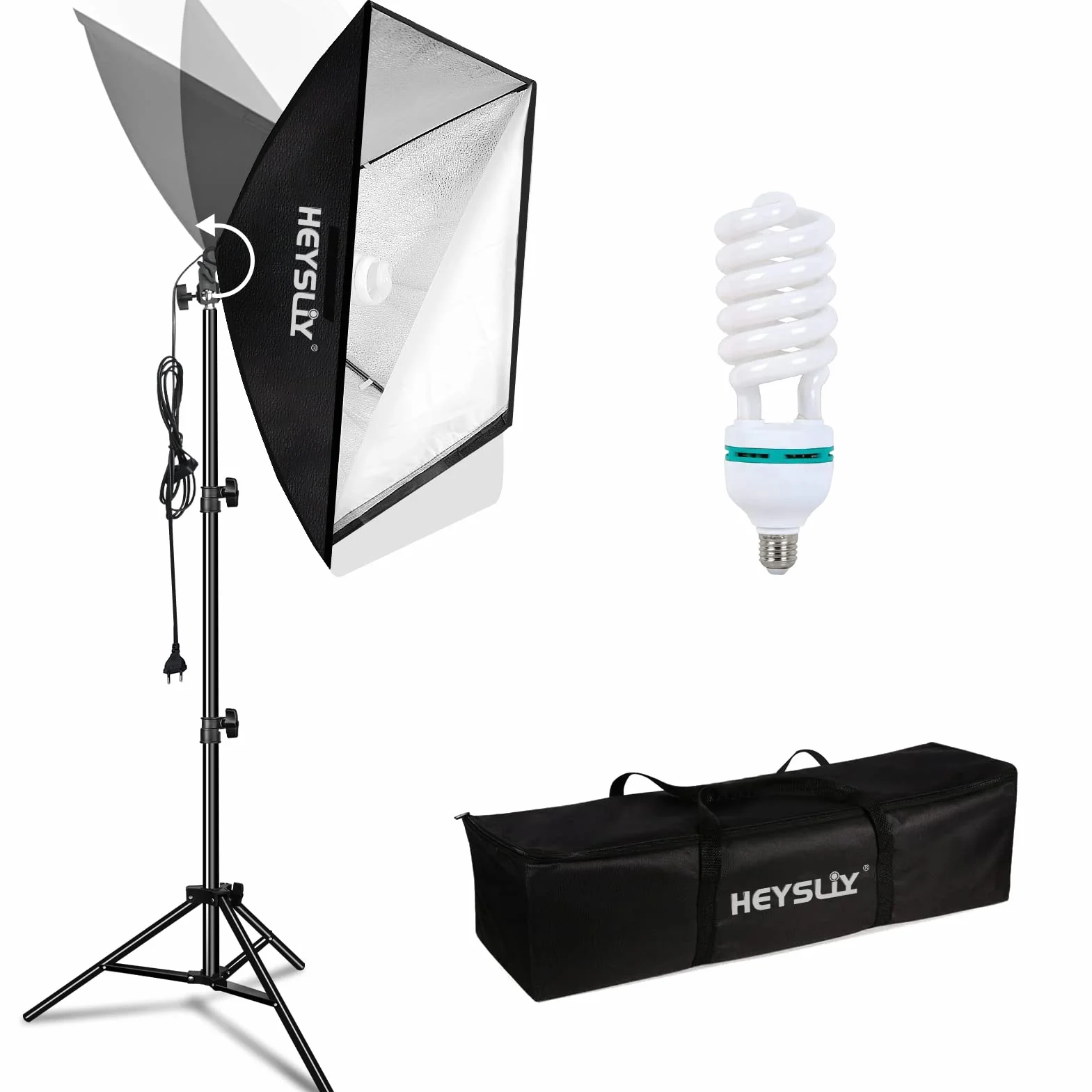 Softbox Fotografico 50x70cm con Lampadina 150W 5500K e Presa E27, Soft Box Kit per Fotografia di Ritratto, Riprese Video, Streaming Live