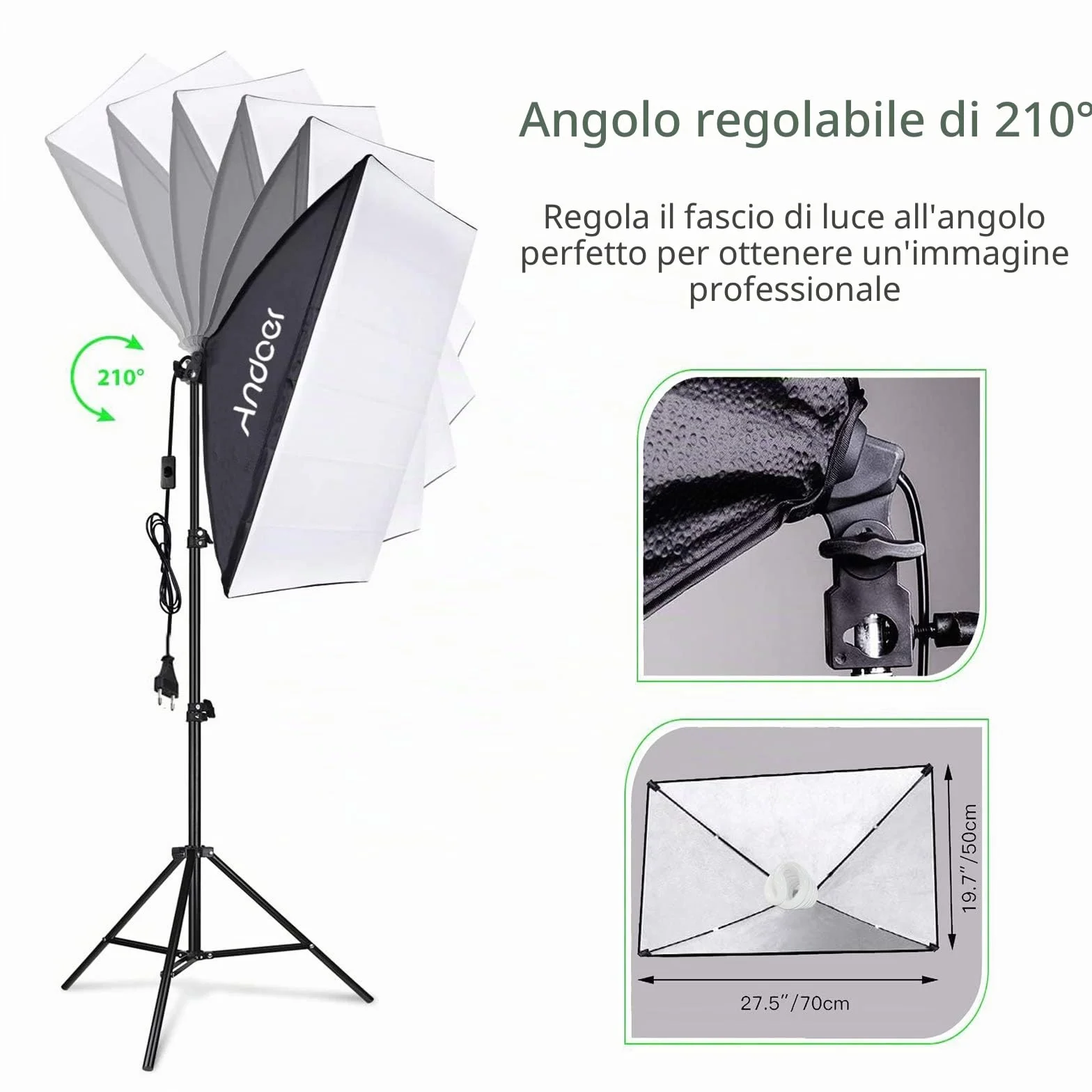 Andoer Set Fotografico, Studio Fotografico Kit di Illuminazione 1.8x 2.8m/6x9ft con Sistema per Sfondo 135W 5500K Ombrello Softbox Softbox kits 5in1 Reflector for Photo Studio Fotografia Video