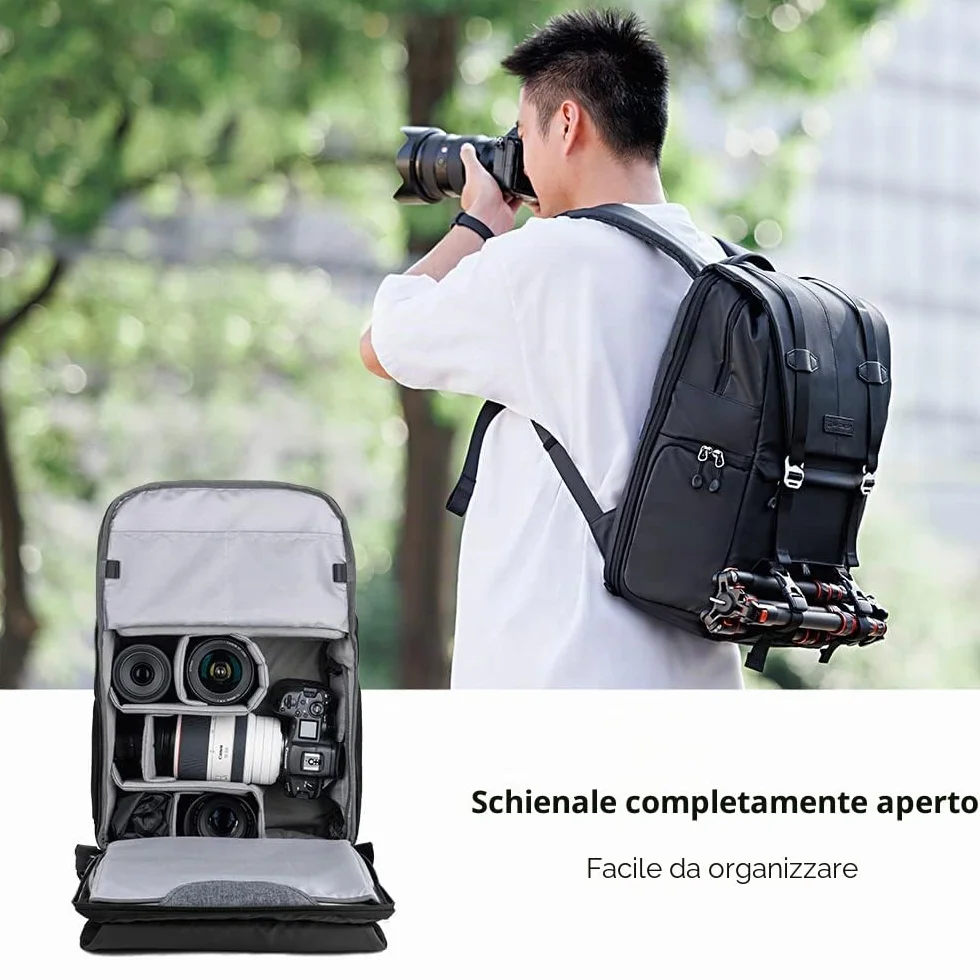 K&F CONCEPT Zaino per Fotocamera Professonale, 20L Borsa Fotocamera Fotografia Portatile, Multifunzionale Zaino Fotografico con Copertura Antipioggia, Scomparto per Laptop da 15.6 Pollici