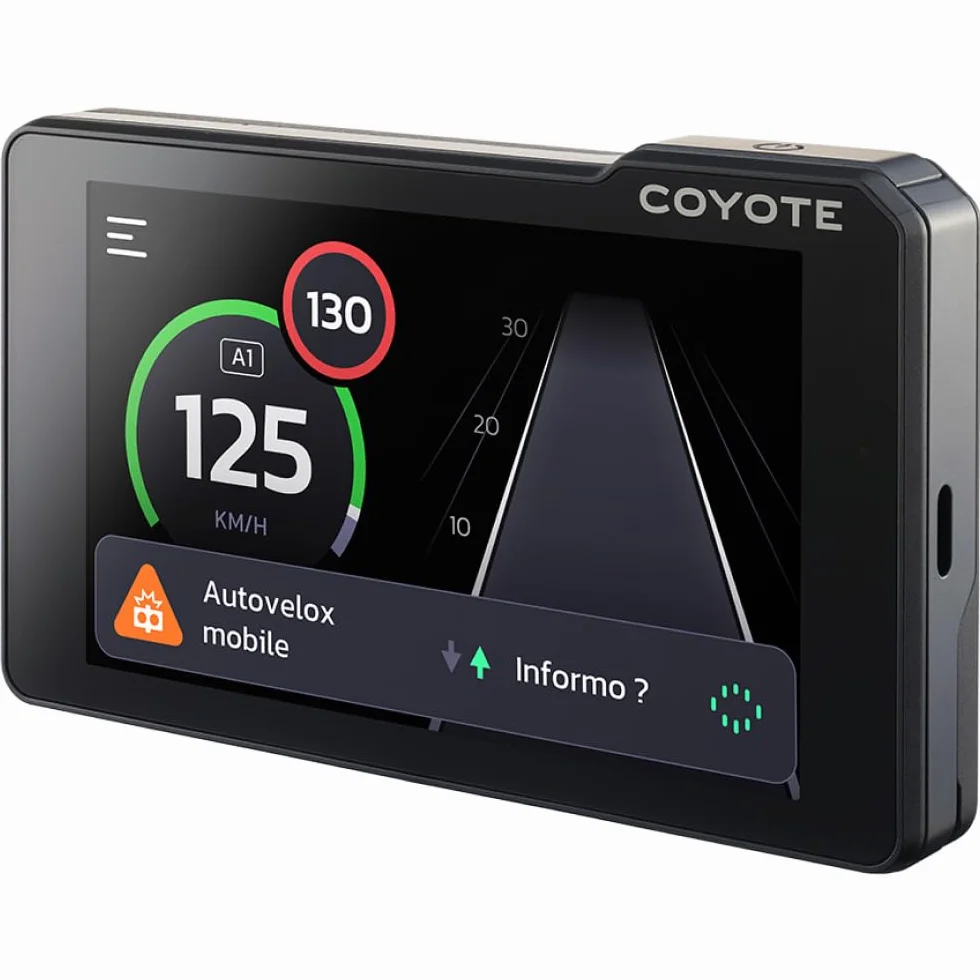 Coyote Max (Italia) – Assistente alla guida - Assistente vocale e schermo tattile da 4'' - Segnalazione superamento velocità - Controlli, pericoli, traffico e perturbazioni in tempo reale - Bluetooth
