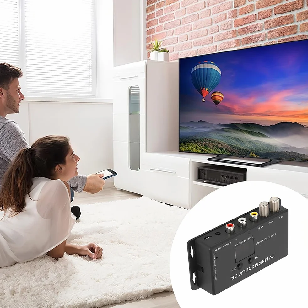 Modulatore UHF TV Link Estensore IR Convertitore da AV a RF con Display Canale, Regolabile per AV Source