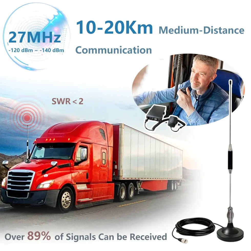 Antenna CB Magnetica 27 Mhz per Auto, Camion | Universale per Radio CB Midland, Uniden, President, Cobra,Alan | Con 5m RG58-Cavo, Connettore UHF PL259 & BNC, Ø95 mm Base Calamita, Alta 67cm