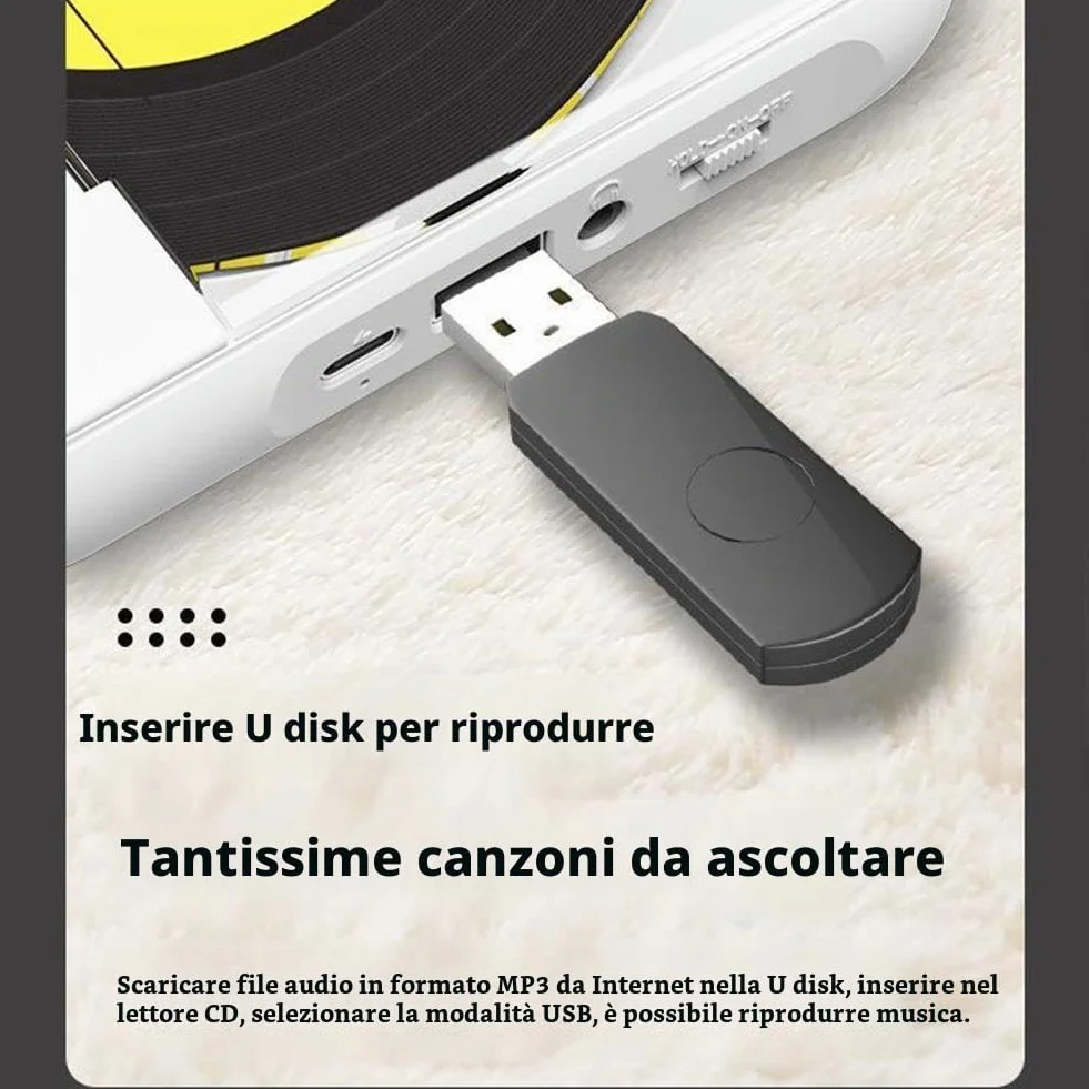 Lettore CD portatile con Bluetooth, piccoli lettori CD Hi-Fi con altoparlante, riproduttore compatto per auto/studio/viaggi, con cavo USB-C e auricolari (nero)