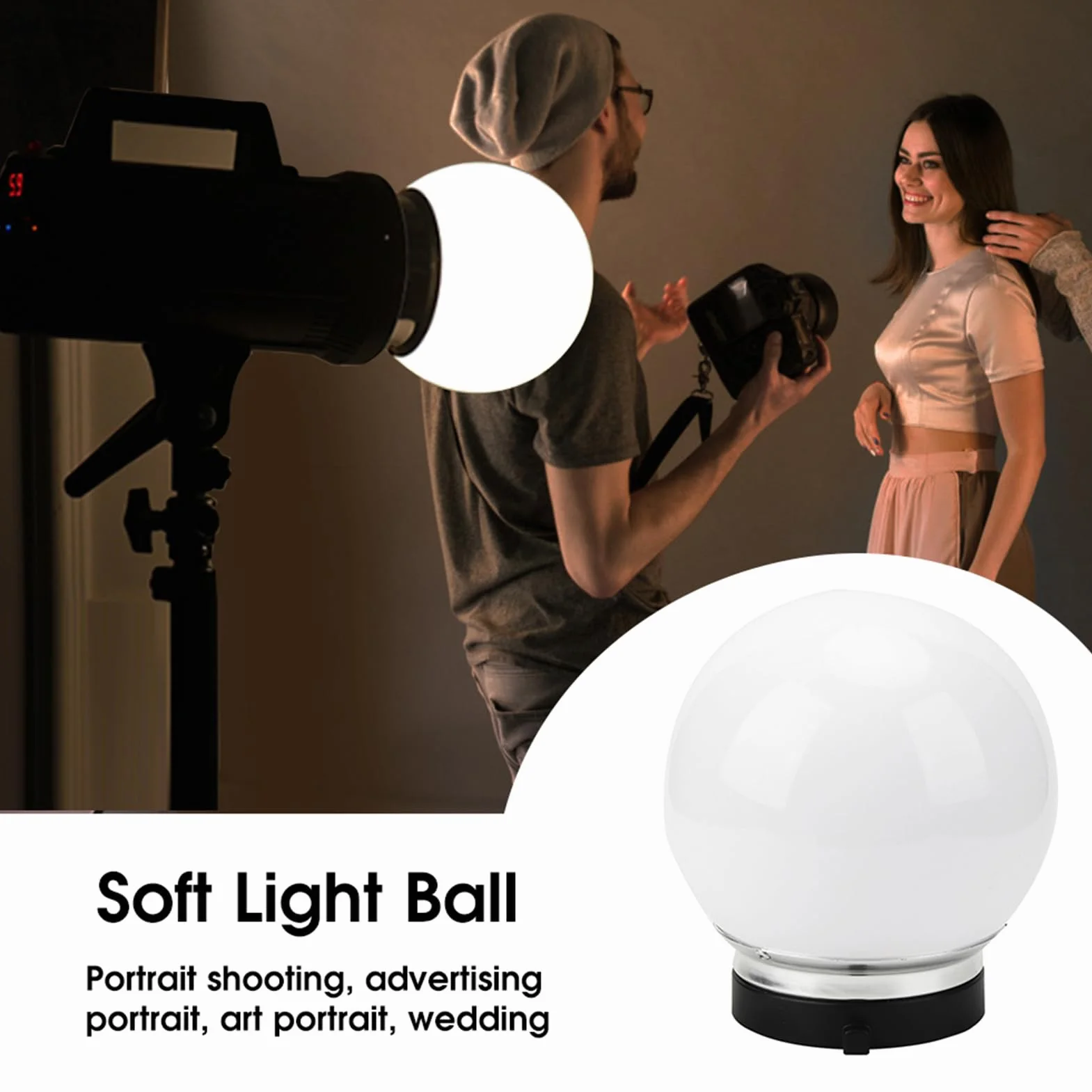 Sfera di Luce Morbida per Accessorio Fotografico, Diffusore Sferico Traslucido da 15 Cm Sfera di Luce Morbida per Accessorio Fotografico con Supporto Bowens