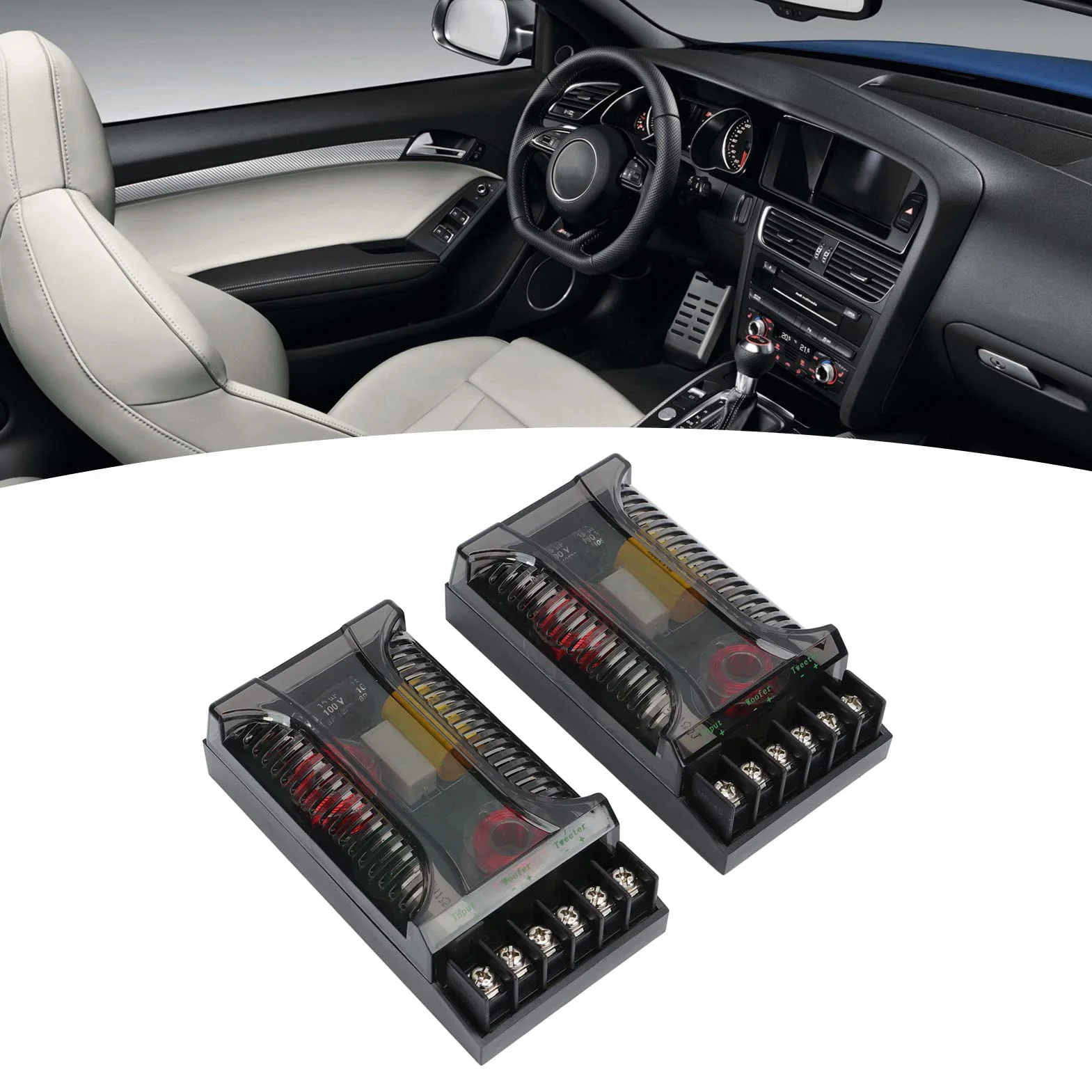 2Pcs Car Audio Crossover Passivo, 2 Way Car Audio Crossover Protezione da Sovracorrente Dissipatore di Frequenza Dell'altoparlante Universale per la Dissipazione del Calore