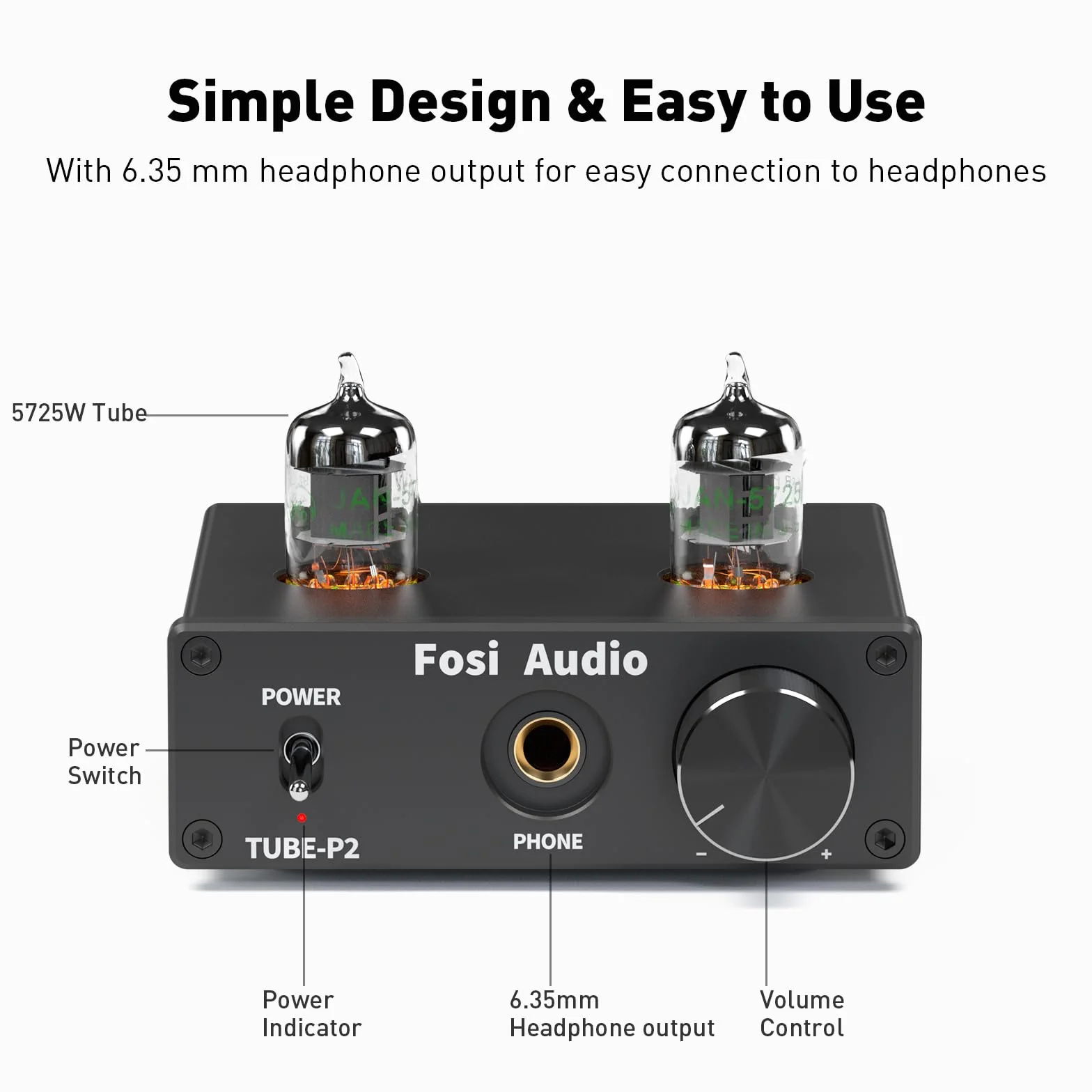 Fosi Audio P2 Amplificatore per cuffie a valvole Preamplificatore a valvole a vuoto Mini Hi-Fi Stereo Audio con protezione di uscita a basso rumore di massa per cuffie