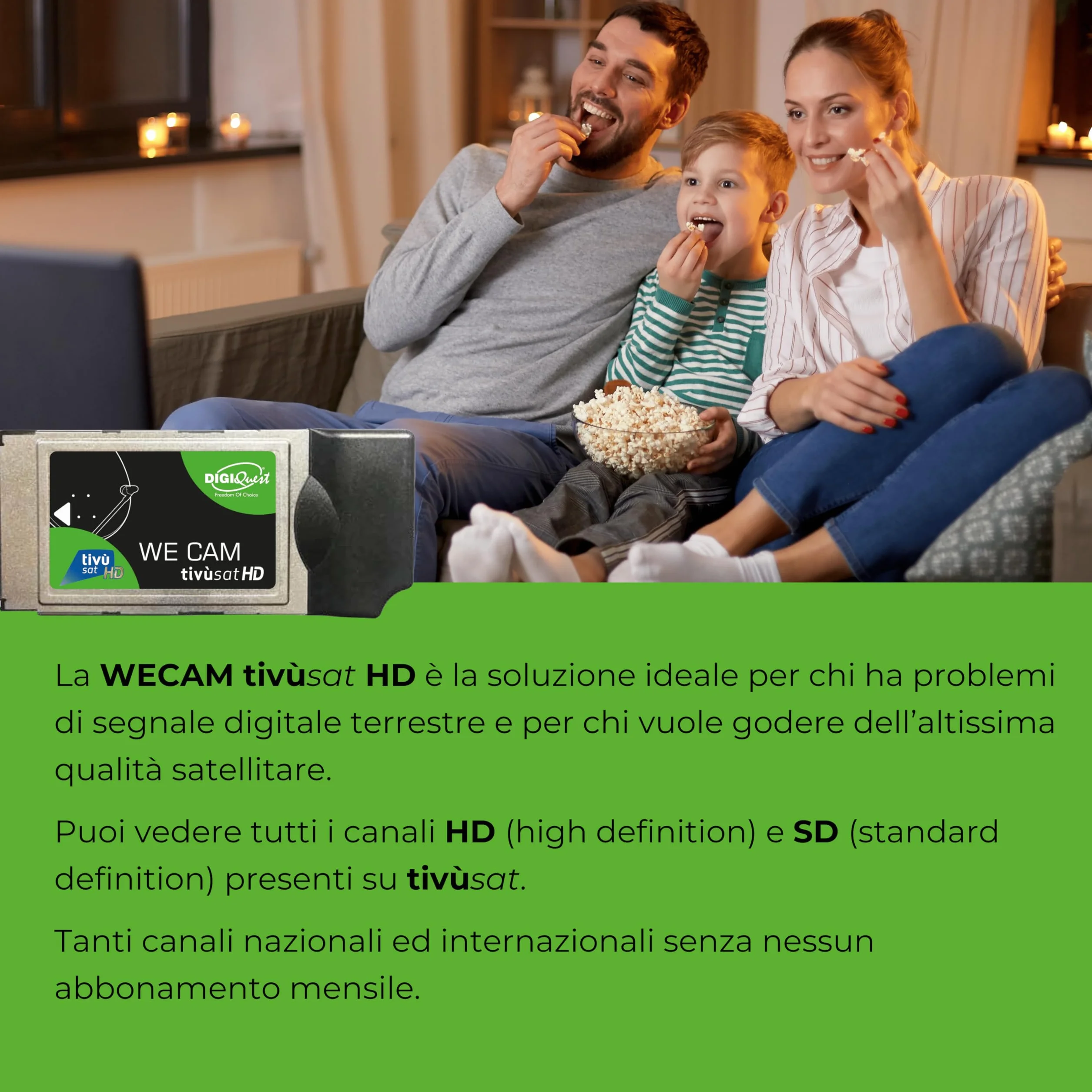 DIGIQUEST We CAM Tivùsat HD certificata | Accesso ai canali HD | Installazione Facile e Veloce | Ideale per amanti di cinema e sport | Smartcard Tivùsat inclusa da attivare