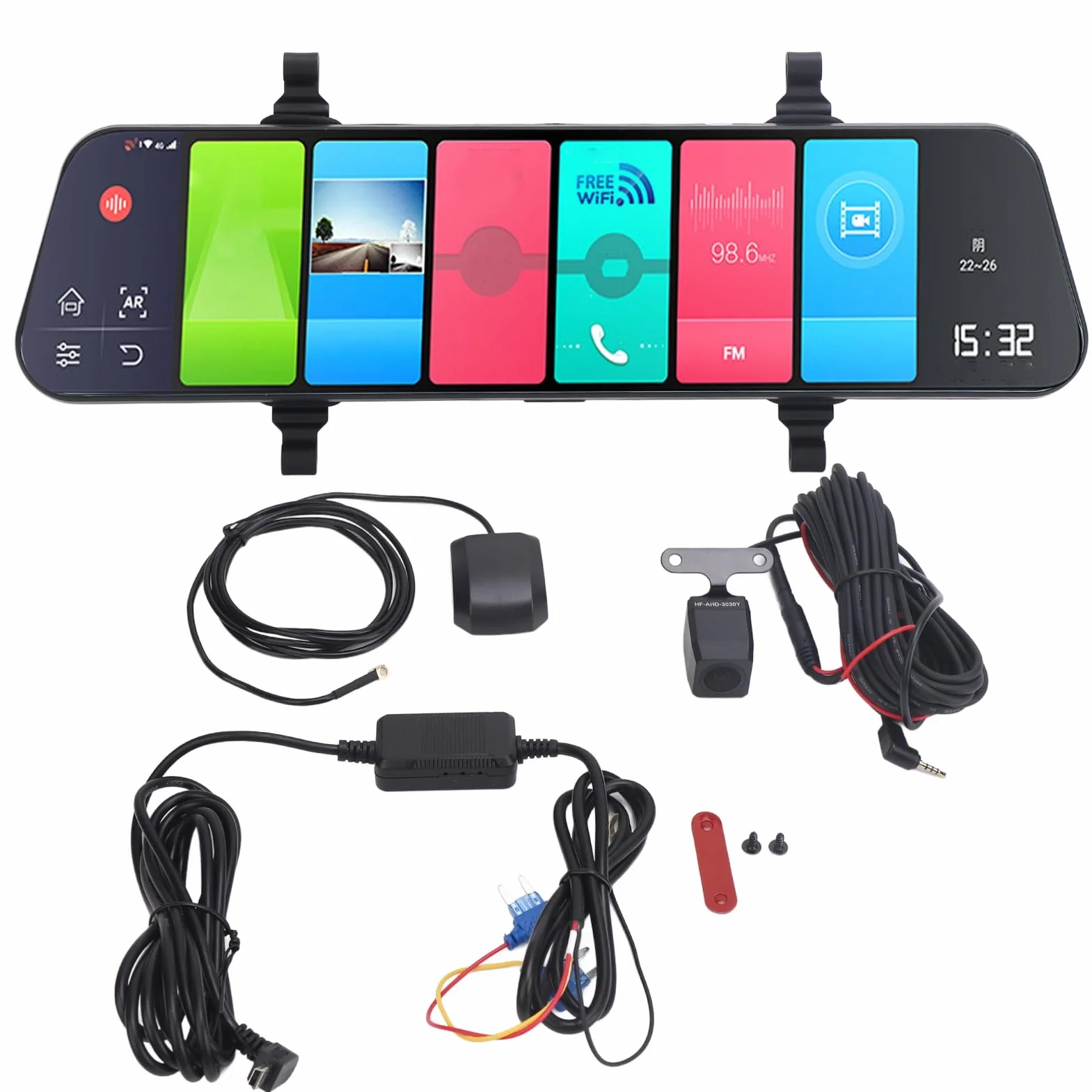 Dash Cam a Specchio da 12 Pollici per Auto e Camion, Telecamera di Retromarcia WiFi 1080P FHD Supporto per Retromarcia Touch Screen 4G, Registratore di Guida con Sensore G,