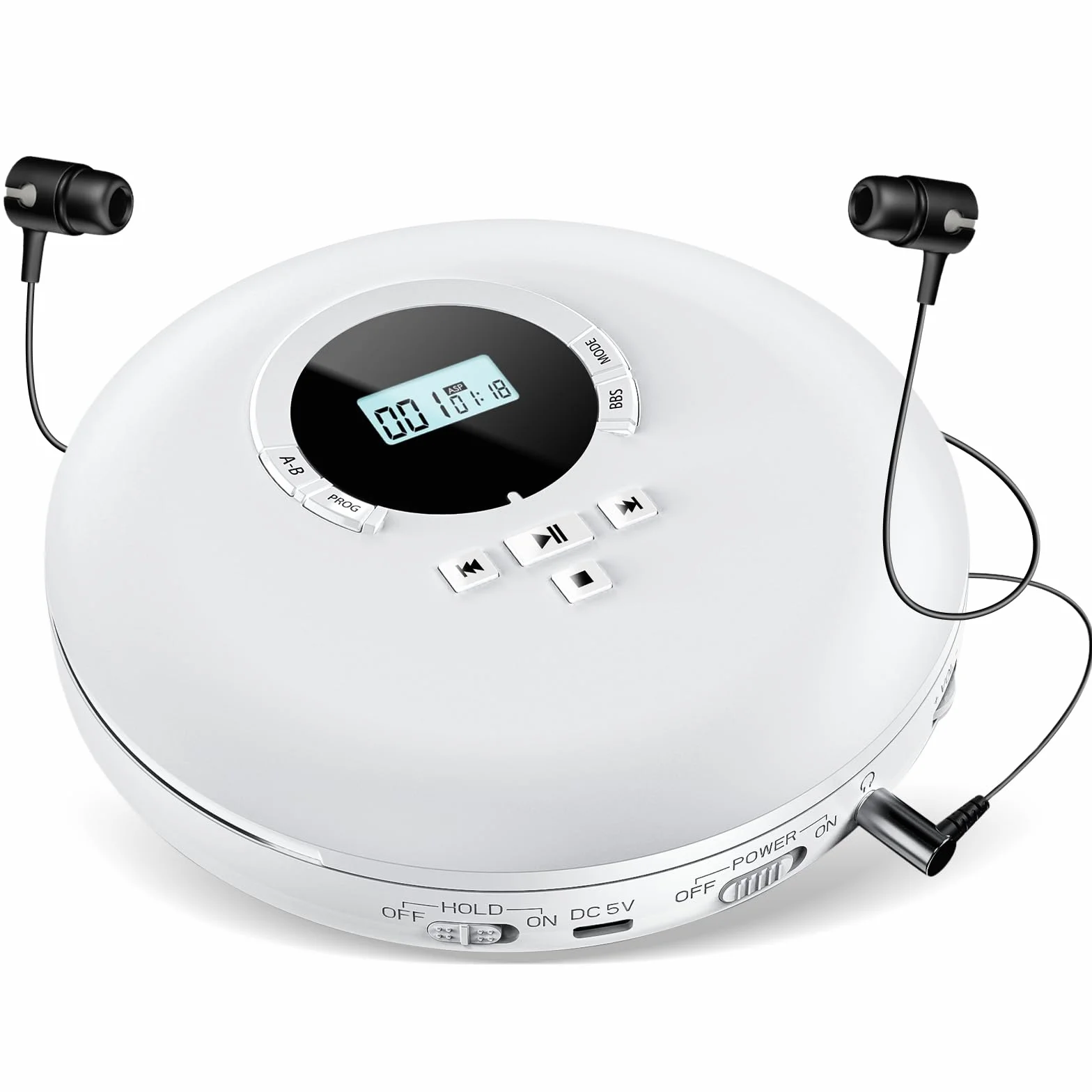Gueray Lettore CD Portatile Lettori CD Personale con Cuffie Display LCD Anti-Skip Protezione HiFi Classico CD Lettores di Musica Memoria per Auto Casa-Bianco