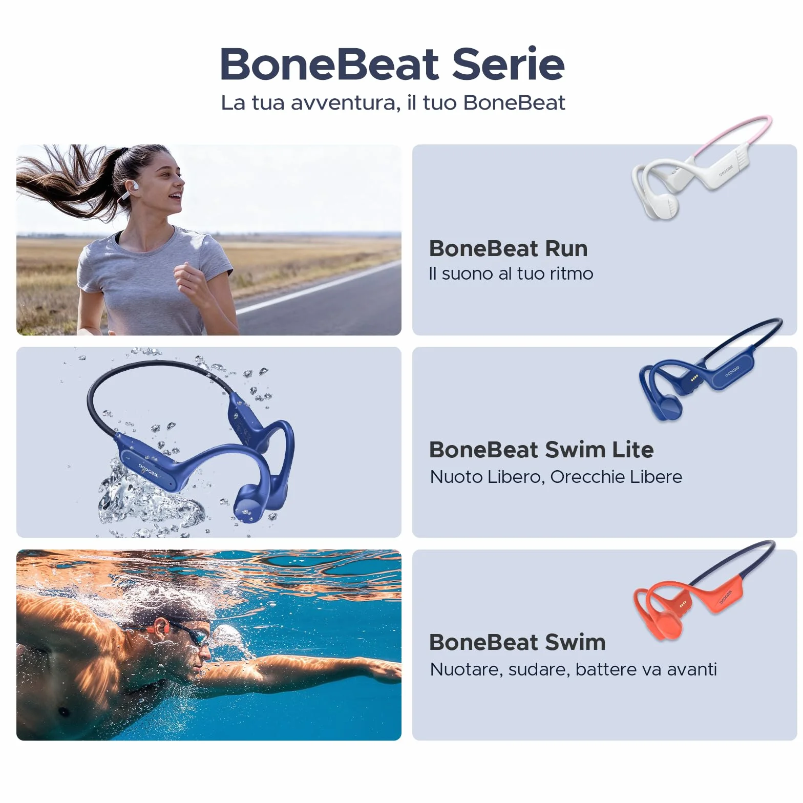 Cuffie a Conduzione Ossea, 10 Ore di Autonomia, IP68 Cuffie Sport Running Inalámbrico Bluetooth 5.4 con Auricolari Aperti e Doppia Modalità MP3 da 32GB per Ciclismo, Nuoto Sott'acqua, Fitness