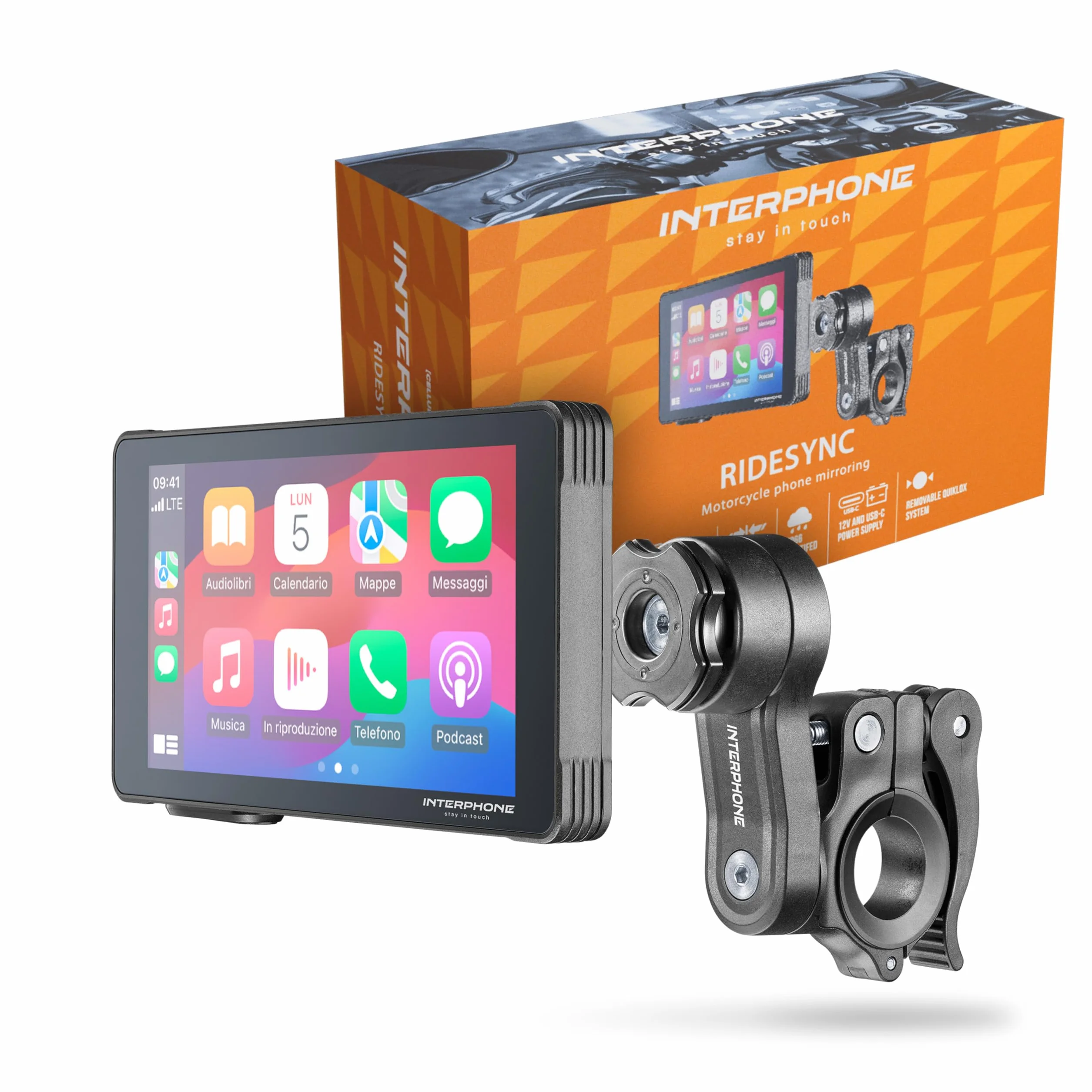 INTERPHONE Ridesync SYNC55 Display Moto, Schermo moto Wi-Fi e Bluetooth da 5,5" per il mirroring dello smartphone, Compatibile con supporti QUIKLOX e impermeabile IP66