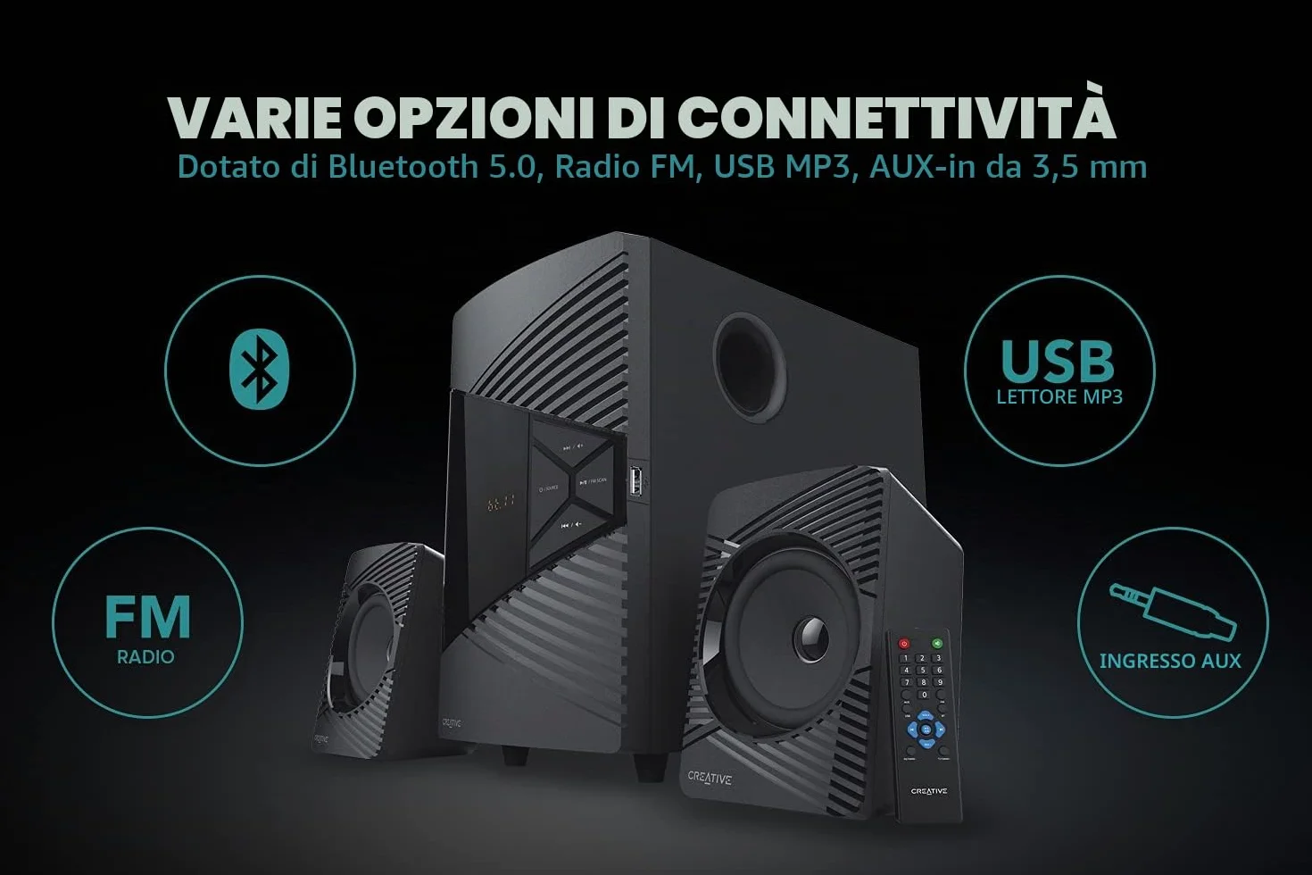 CREATIVE SBS E2500 Sistema di altoparlanti Bluetooth 2.1 con subwoofer per computer TV