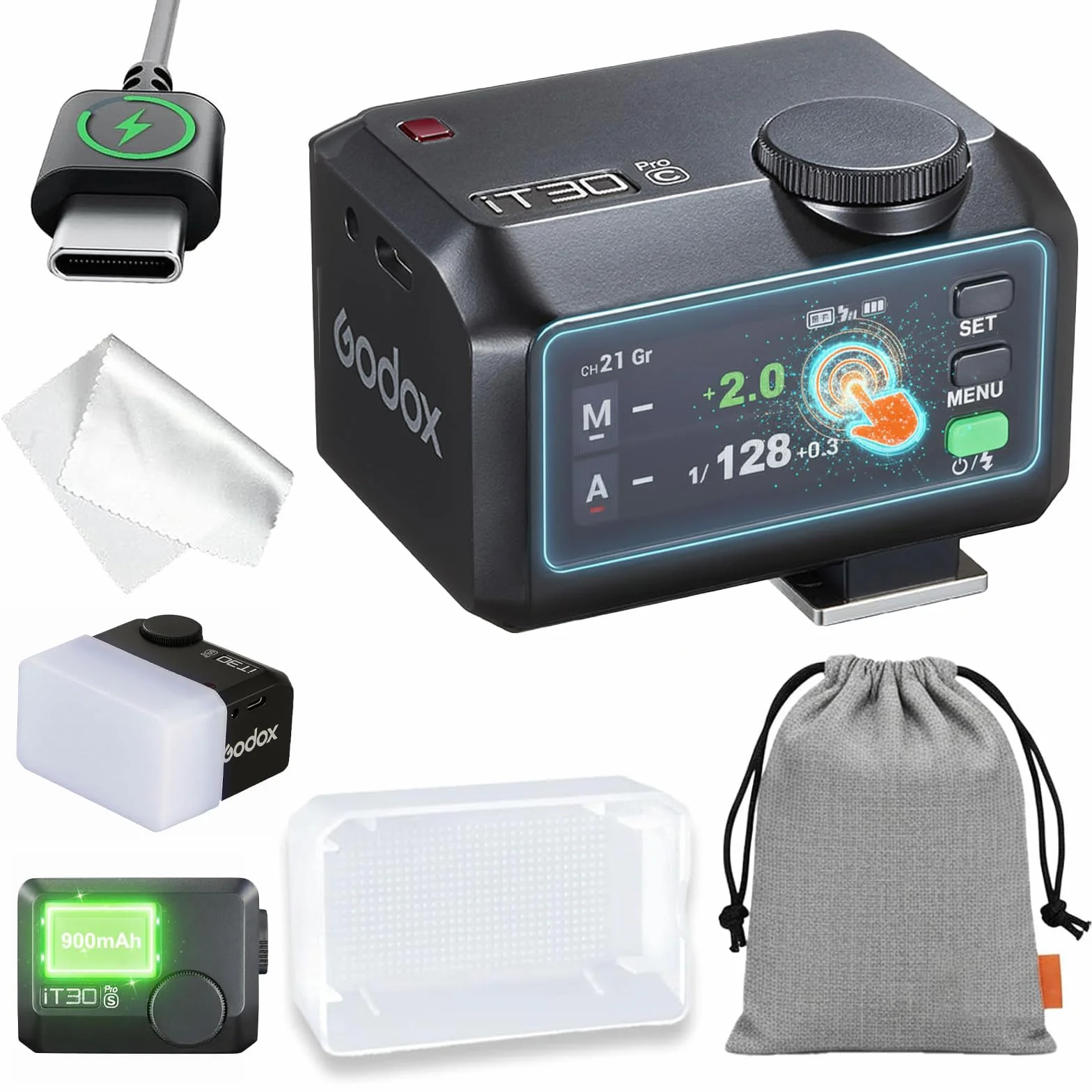 Flash Godox IT30Pro F per Fujifilm con Diffusore, Speedlite TTL HSS 1/8000s Touchscreen, Compatibile X100VI GFX100RF XS20 XS10 XT30 II XT5 XM5 GFX50S GFX50R X-T4 X-T3 X-E4