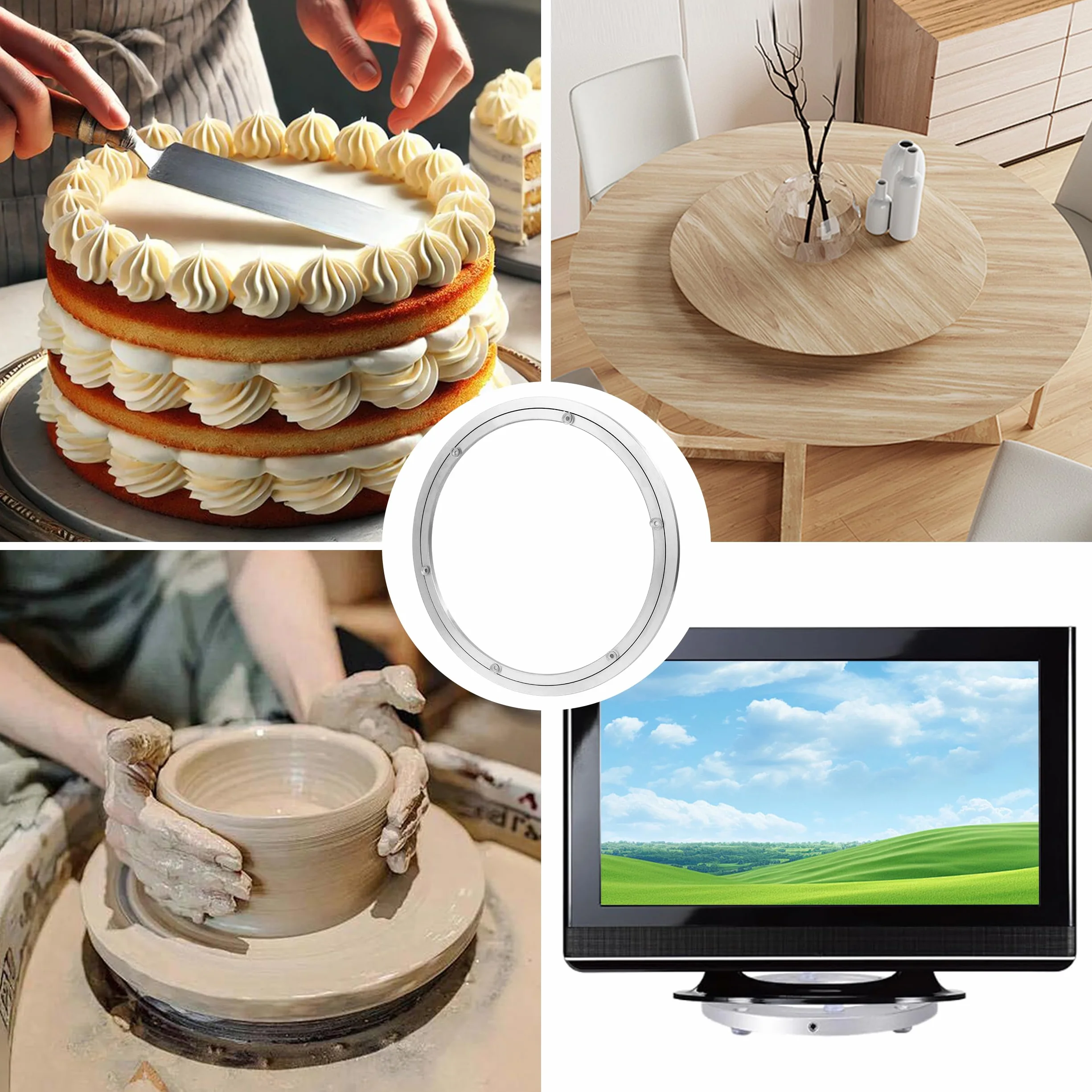 Cuscinetto per Giradischi in Lega di Alluminio Vassoio Girevole in Alluminio Cuscinetto Rotante di 360 Gradi per Tavolo da Pranzo Torte Monitor TV (14 Inch)