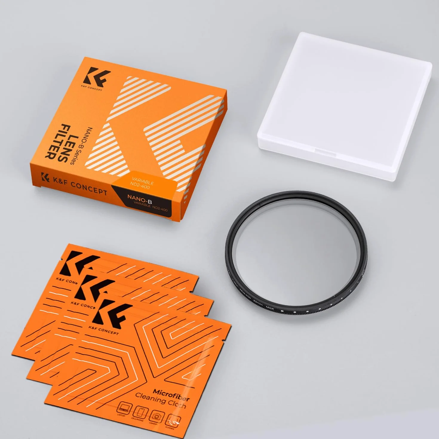 K&F CONCEPT Nano-Basic 58mm ND Filtro Variabile ND2-400 (1-9 Stops) Filtro ND Variabile in Vetro Ottico con 3 Pezzi di Panno per Pulizia
