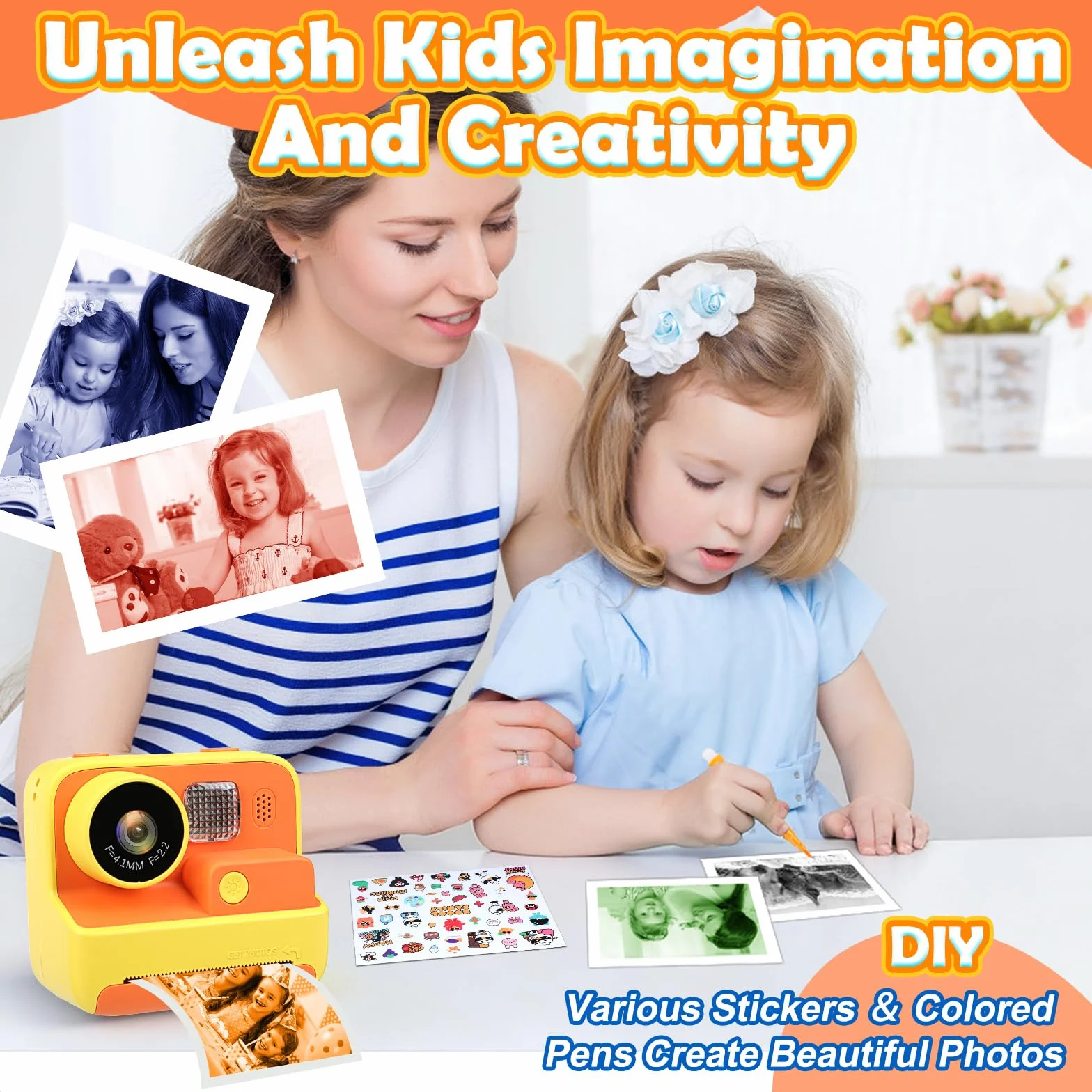 Fotocamera a colori per bambini con stampa istantanea, 1080P 4800W doppia fotocamera con scheda TF 32 GB, fotocamera digitale giocattolo videocamera regalo compleanno Natale per ragazzi ragazze