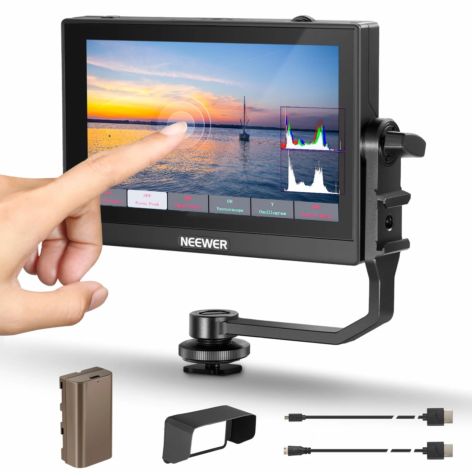 NEEWER F500 5,5" Monitor da Campo Fotocamera Touchscreen HDR con LUT 3D, Full HD 1920x1080 IPS 4K HDMI Loop in/out DSLR Video Peaking Focus Assist, Camera Field Monitor con Batteria Staffa
