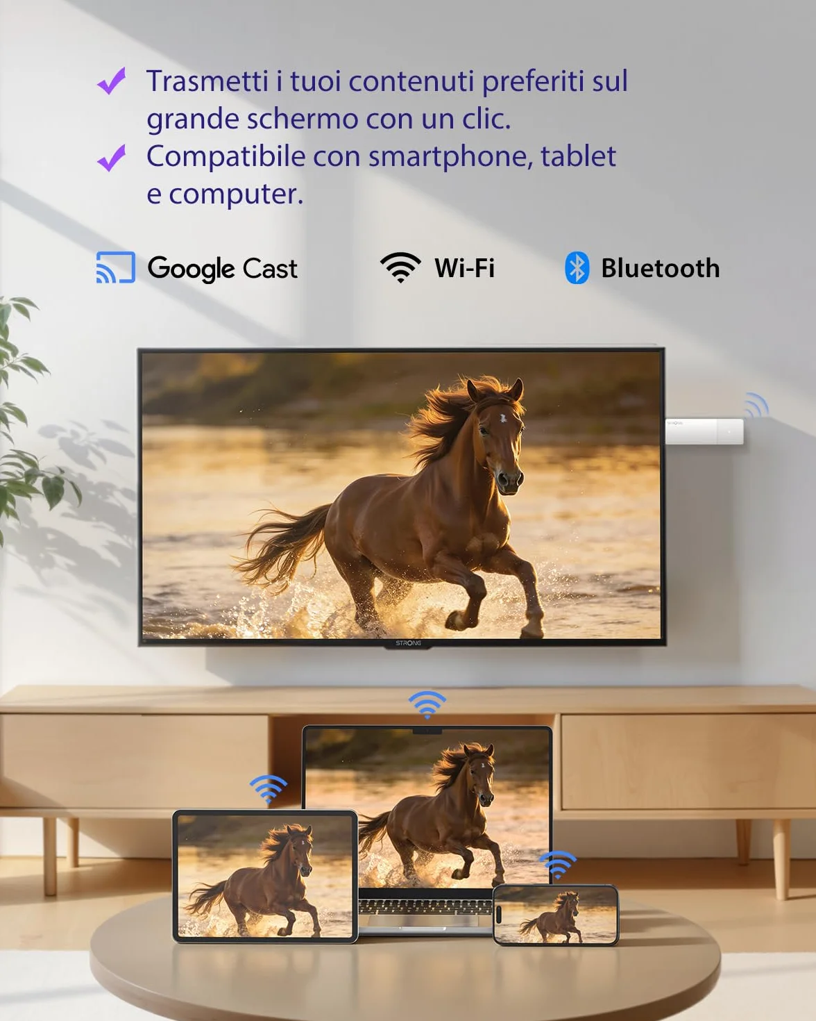 STRONG LEAP-AIR TV Stick 4K UHD, Android 11, Wi-Fi, Assistente Vocale Google, HDR10+, Dolby Audio, Netflix, Prime Video, YouTube (Bianco)