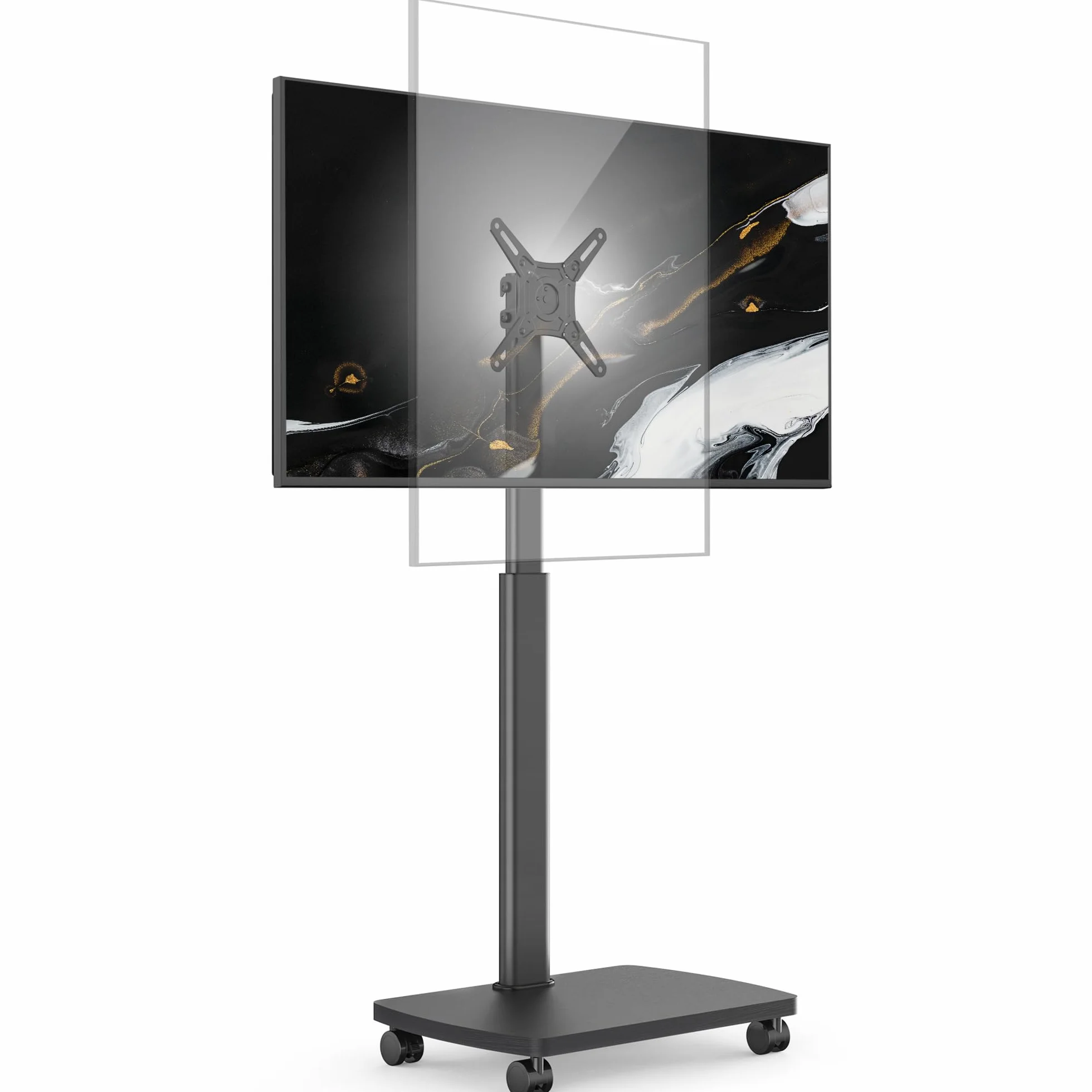 AOKCOS Supporto TV da Pavimento Orizzontale e Verticale per 19-42 Pollici, Carrello Porta TV con Ruote Base in Legno, Inclinazione & Girevole, fino a 20 kg max. VESA 200×200 mm Nero