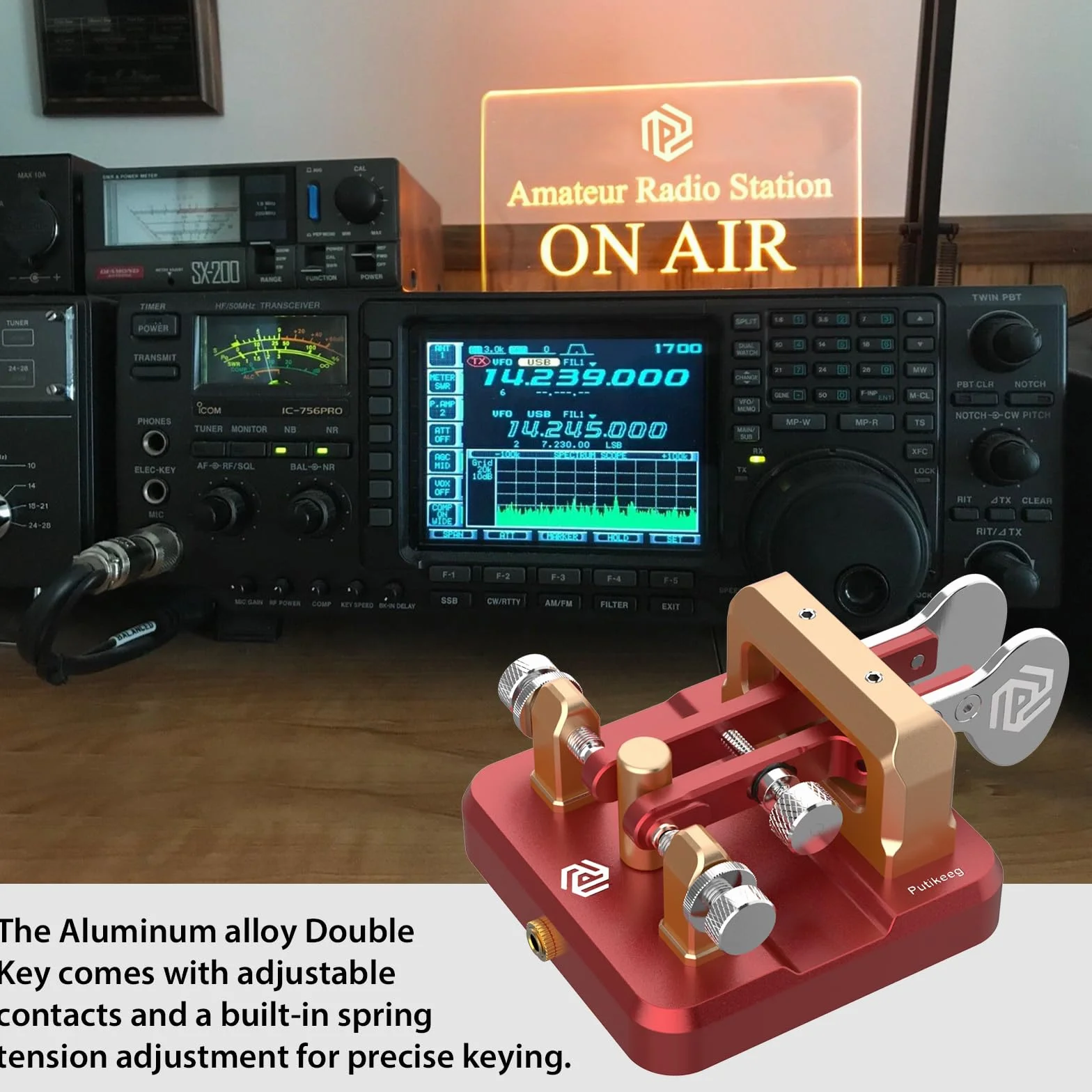 CW Key Automatic Morse - Morse Code Keyer Morse Telegraph Key Lambic Double Paddle Morse Code Key Lega di Alluminio CW Morse Code Key Base Quadrata - Rosso Oro