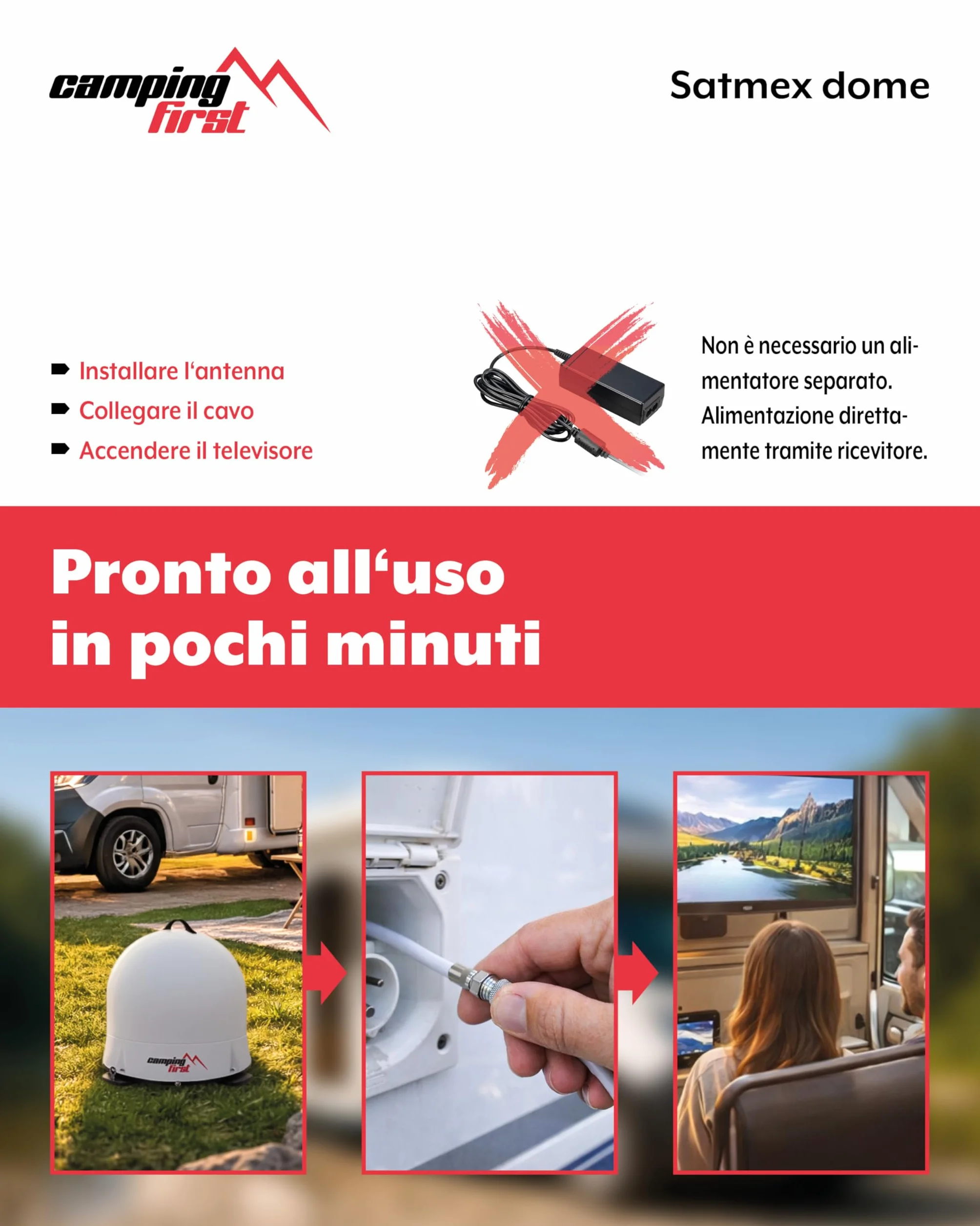 Satmex Dome – Antenna Satellitare (Completamente automatica, orienta Astra 19,2° Est, cupola robusta, senza alimentazione aggiuntiva, ideale per uso mobile) – Bianco