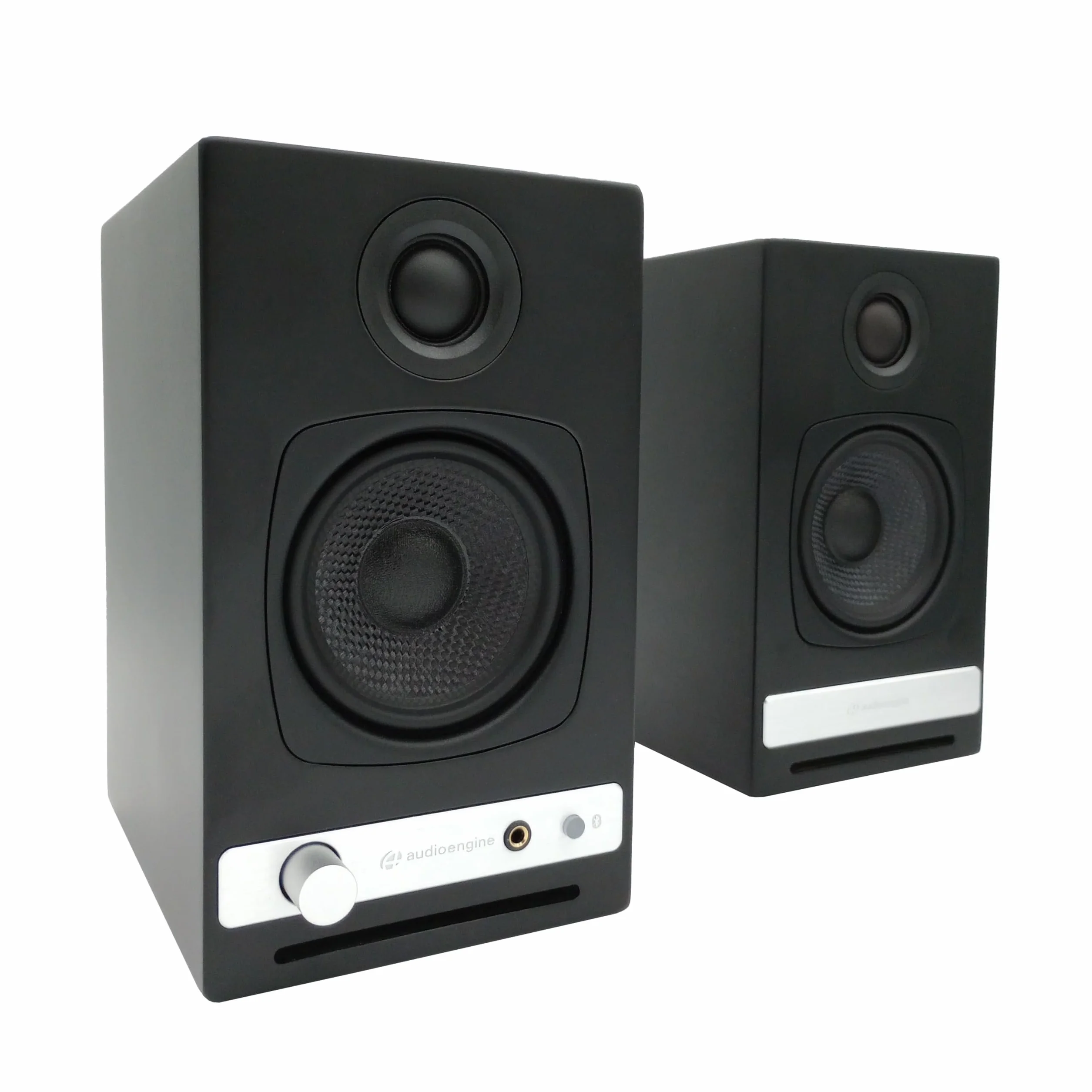 Audioengine A2 Altoparlanti wireless HD con Bluetooth - Altoparlanti per computer alimentati da 60 W per monitor da tavolo e sistema musicale domestico con Bluetooth aptX HD, AUX, USB (nero, coppia)