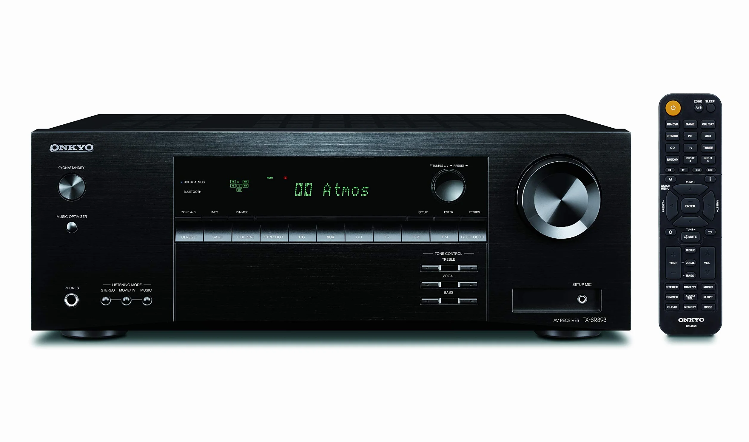 Onkyo TX-SR393(B) - Ricevitore AV a 5.2 canali (Dolby/DTS:X, AccuEQ, AccuReflex, 4K, Bluetooth, 155 W/Canale), nero
