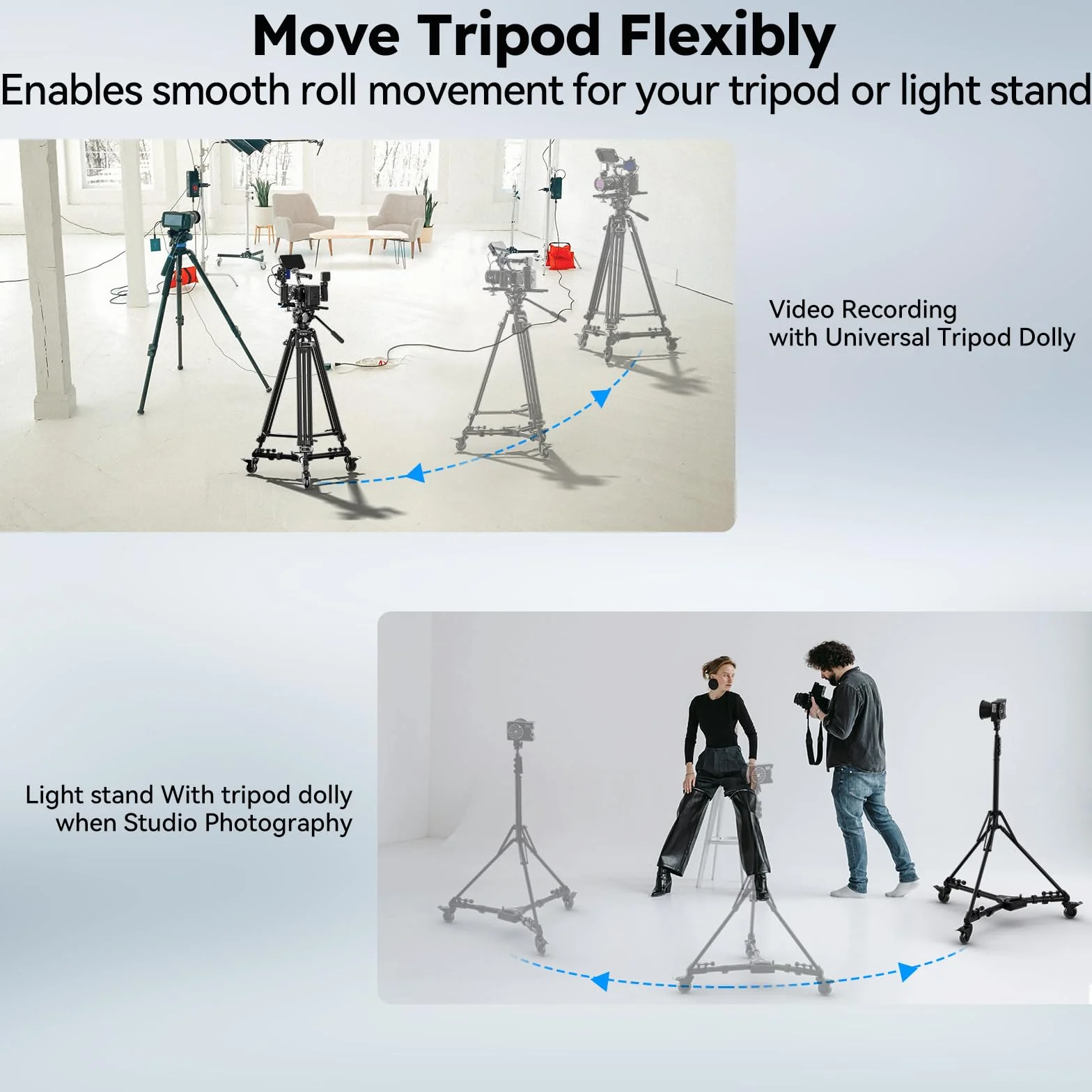 SIRUI Universal Photography Tripod Dolly con Ruote in Gomma da 3", Resistente con Gambe Regolabili e Borsa per il Trasporto, Capacità di Carico di 33 Libber - AM-DF02