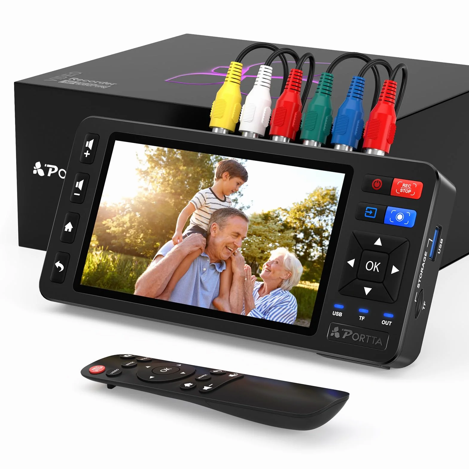 Convertitore da VHS a digitale Portta VD22P con schermo HD da 5", registratore video, conversione in MP4, compatibile con VHS, Hi8, Mini DV, console di gioco (richiede lettore VHS/DVD/videocamera)